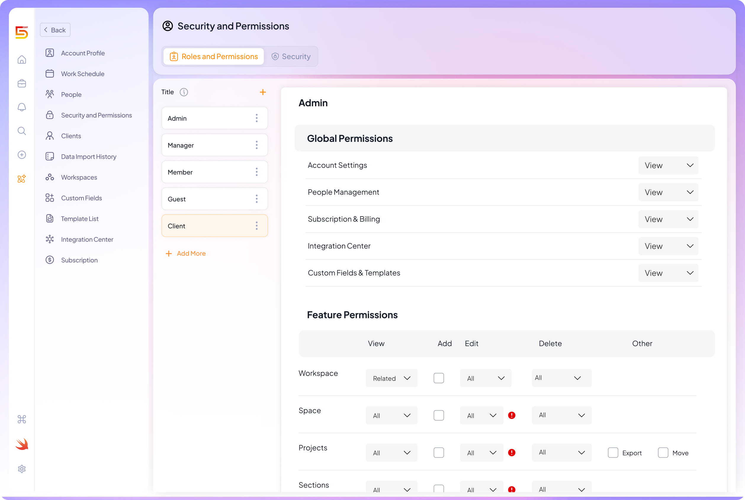 Roles and Permissions
