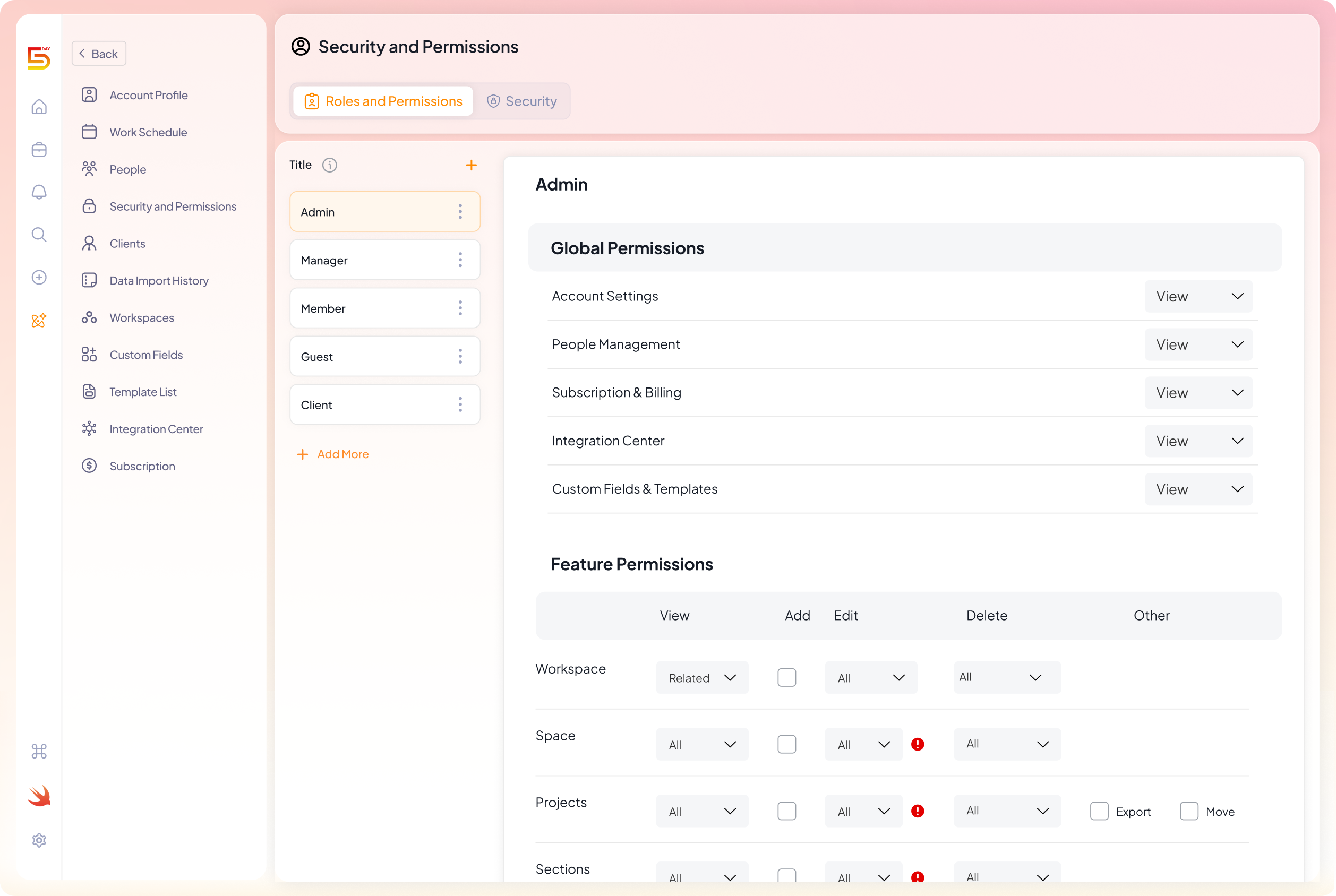 Roles and Permissions in 5day.io