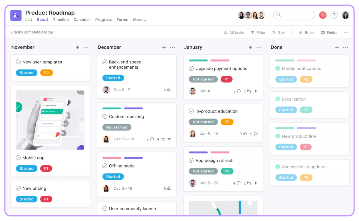 Task tracking in Asana