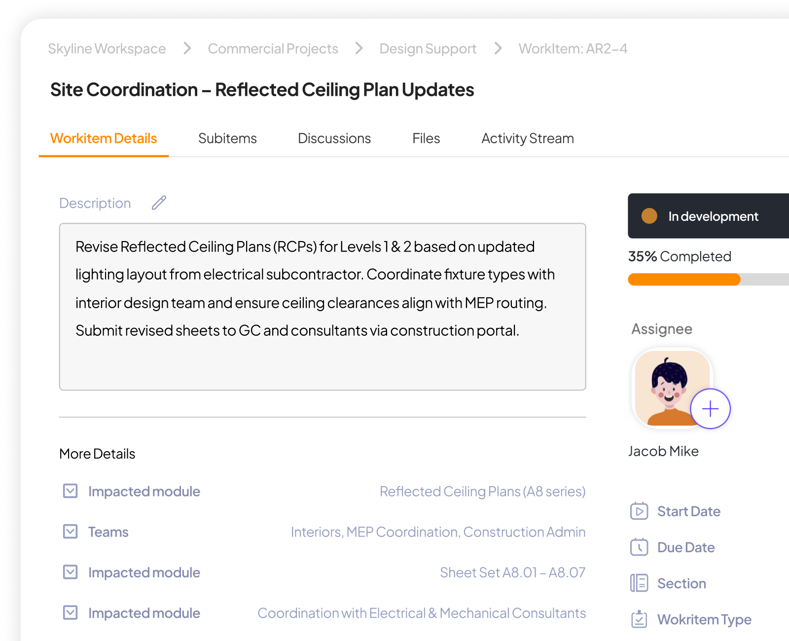 list view with sections in 5day.io