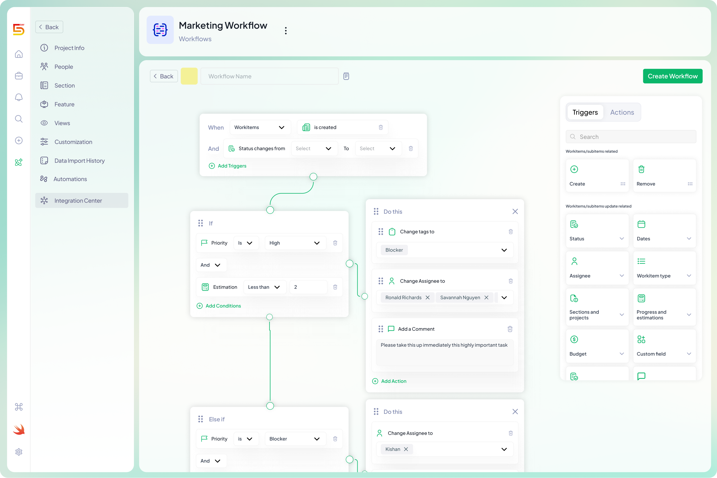 Automation Workflow in 5day.io