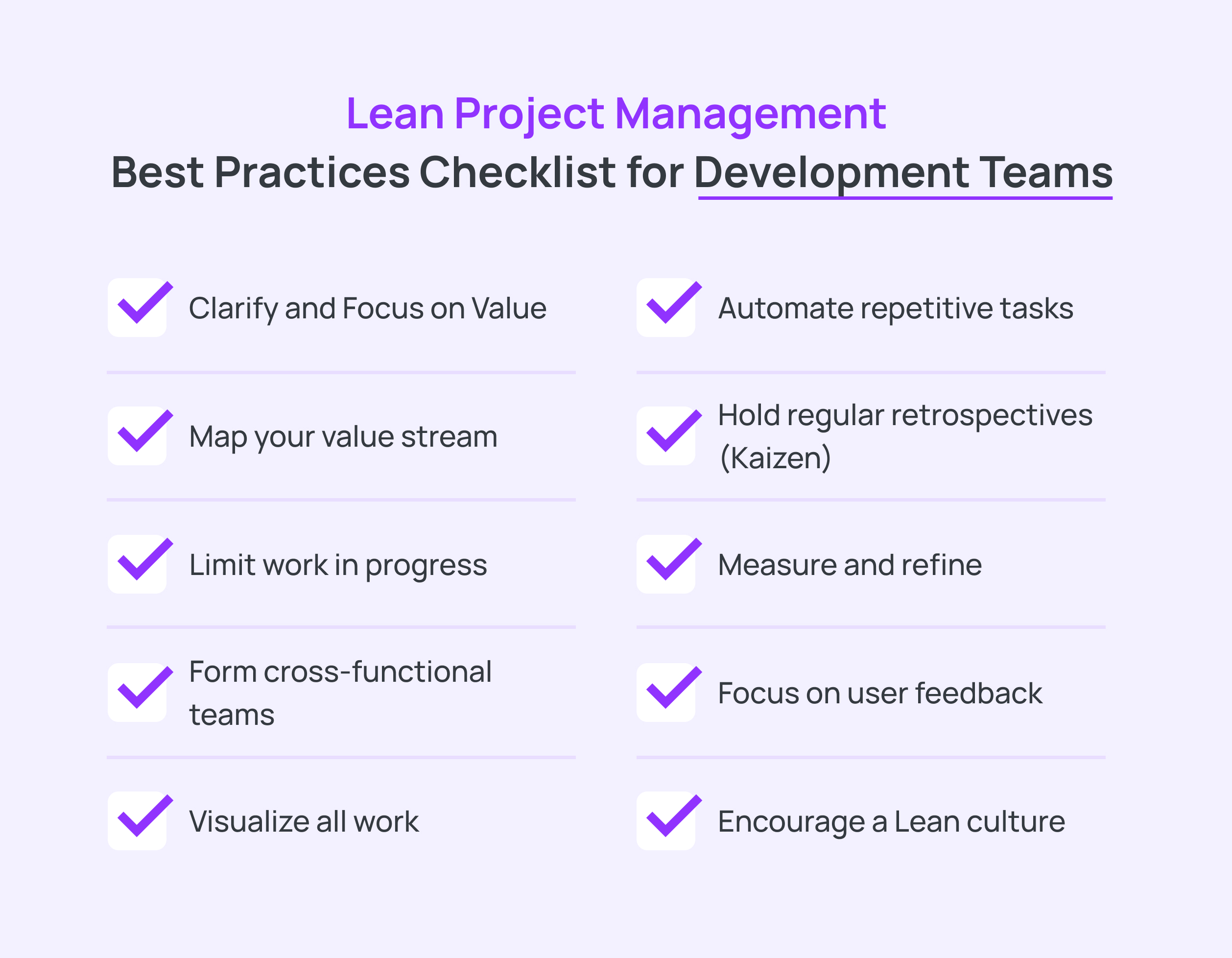 Lean project management best practices checklist