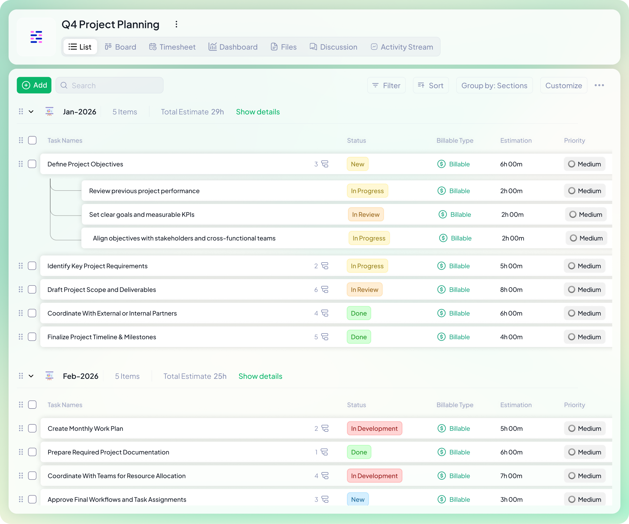 Task management on 5day.io