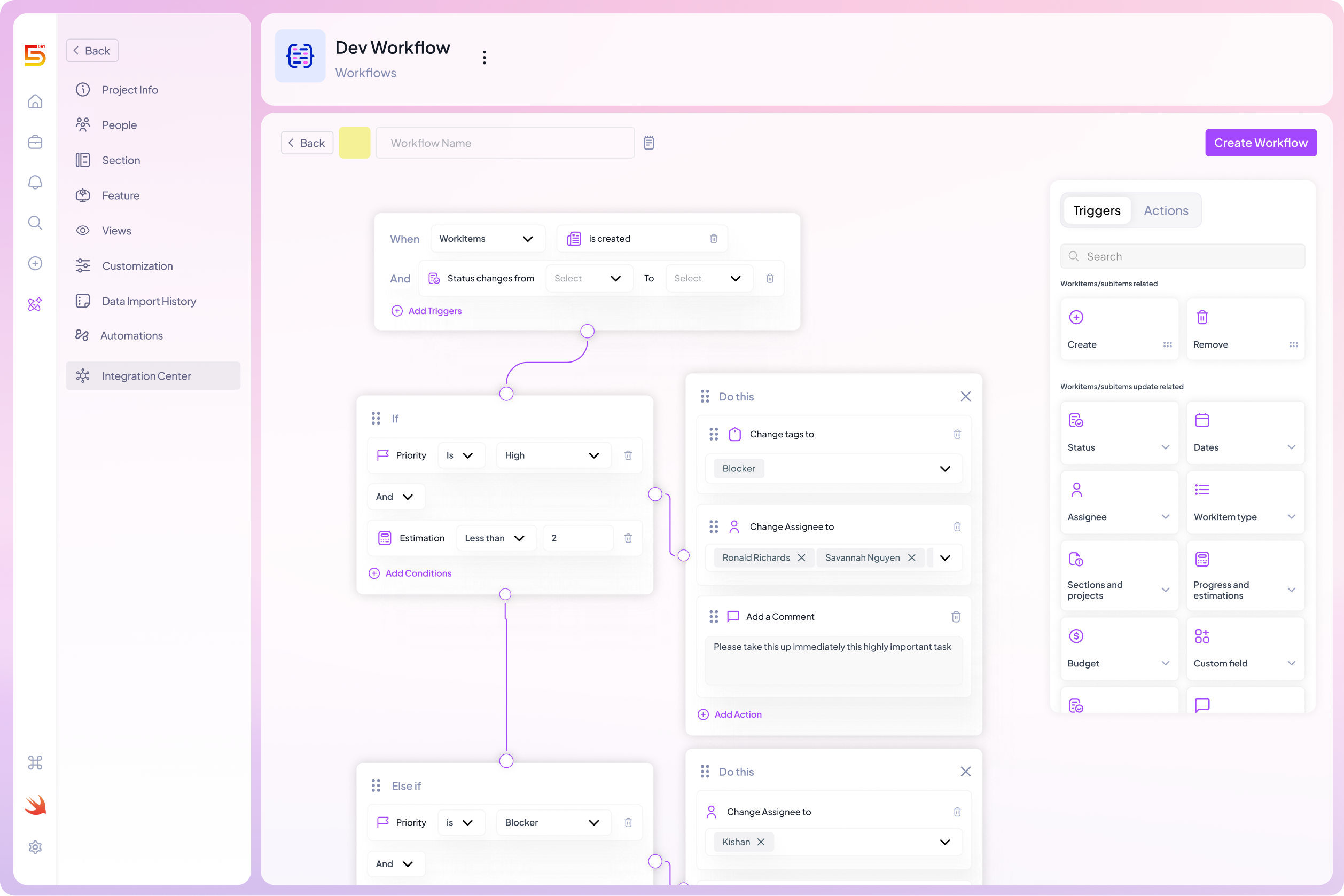 Workflow and project health view in 5day.io