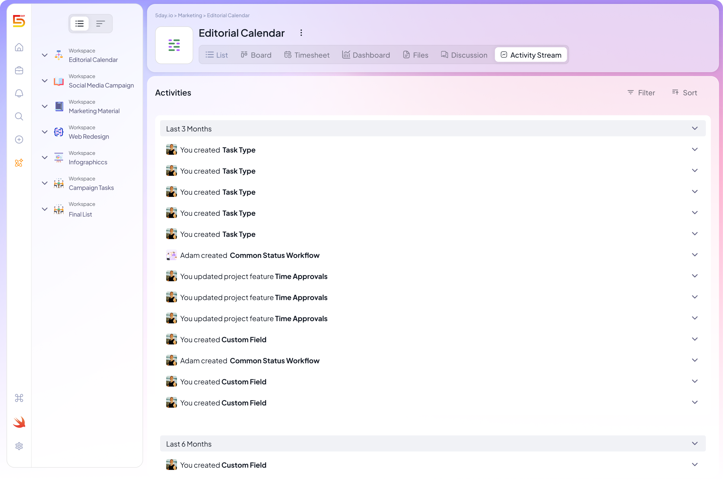 Activity Stream in 5day.io