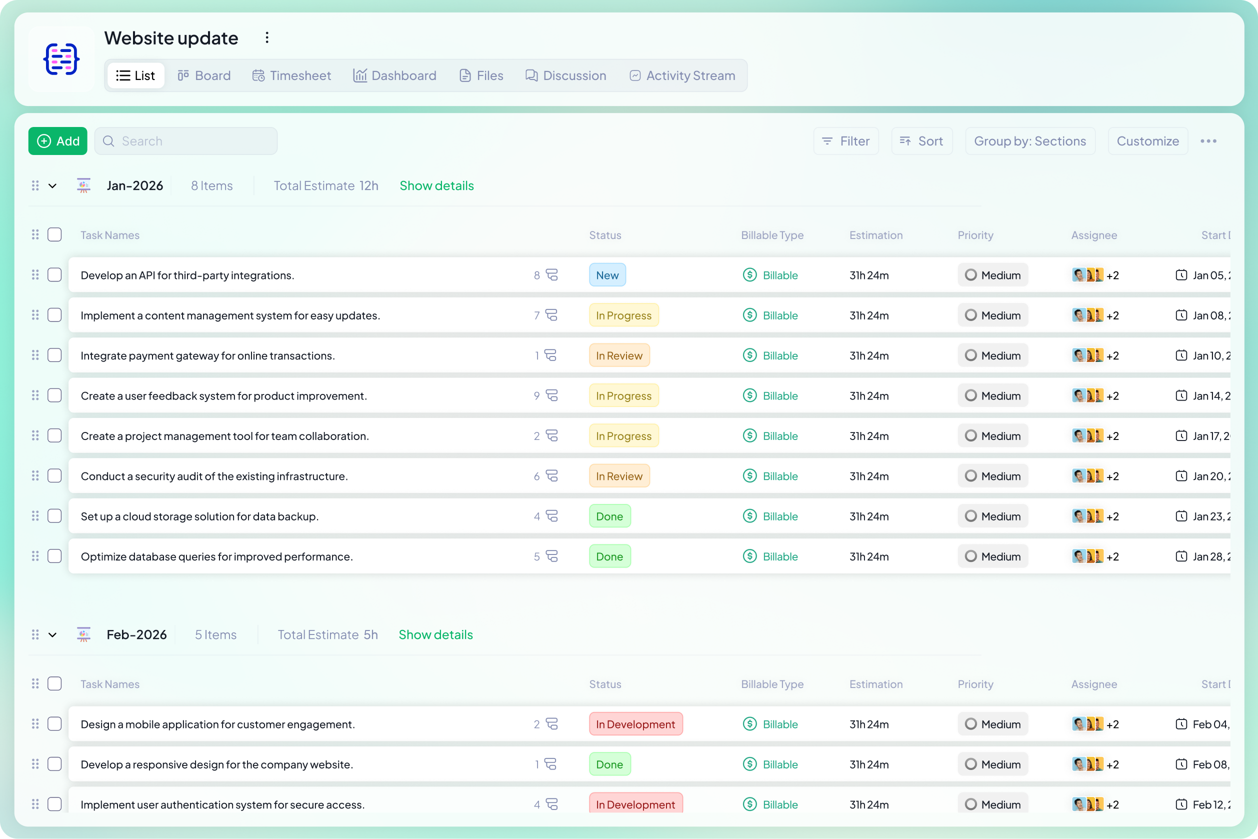 Multiple assignee in task management in 5day.io