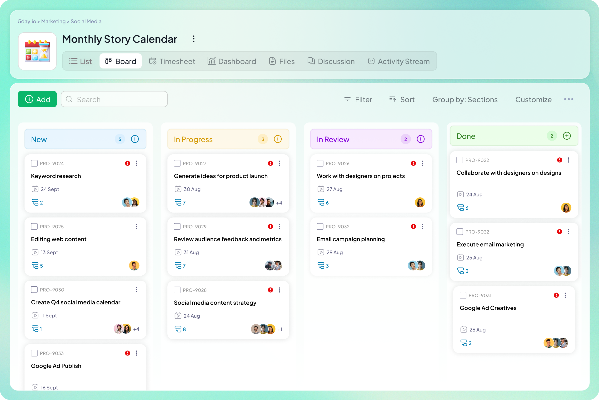 Project Kanban in 5day.io