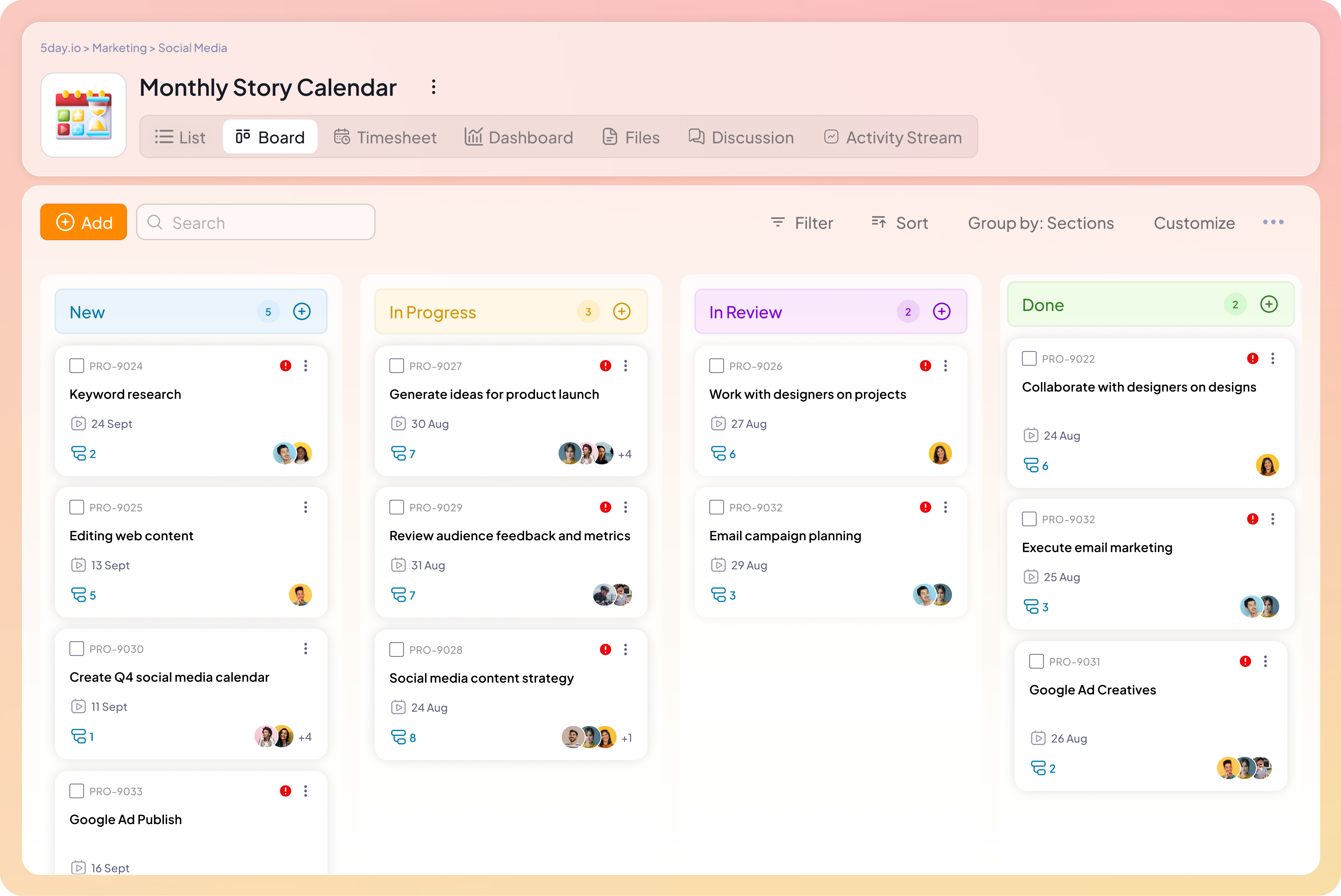 Project Kanban in 5day.io