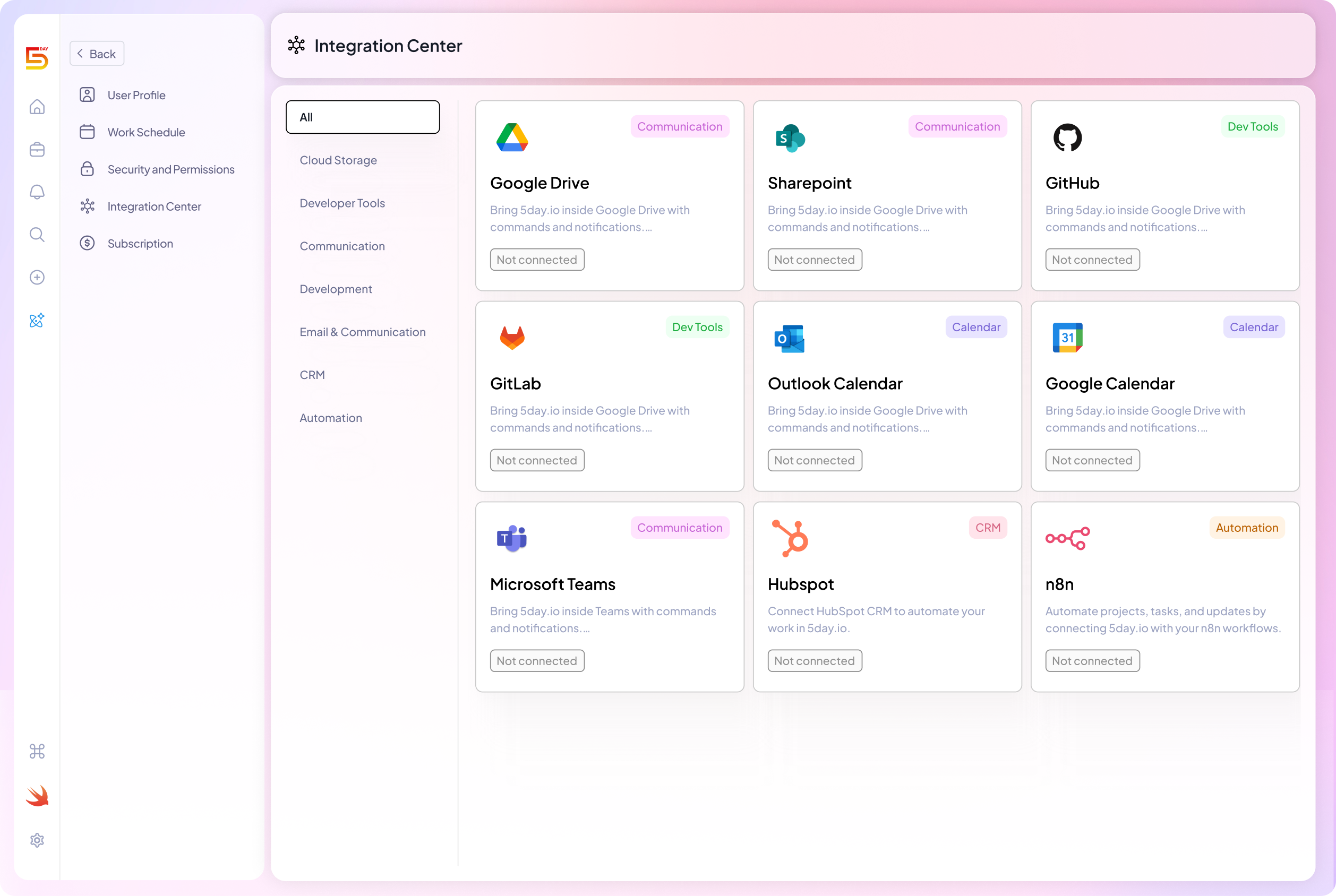 Slack, Google Drive, and Zapier Integrations in 5day.io
