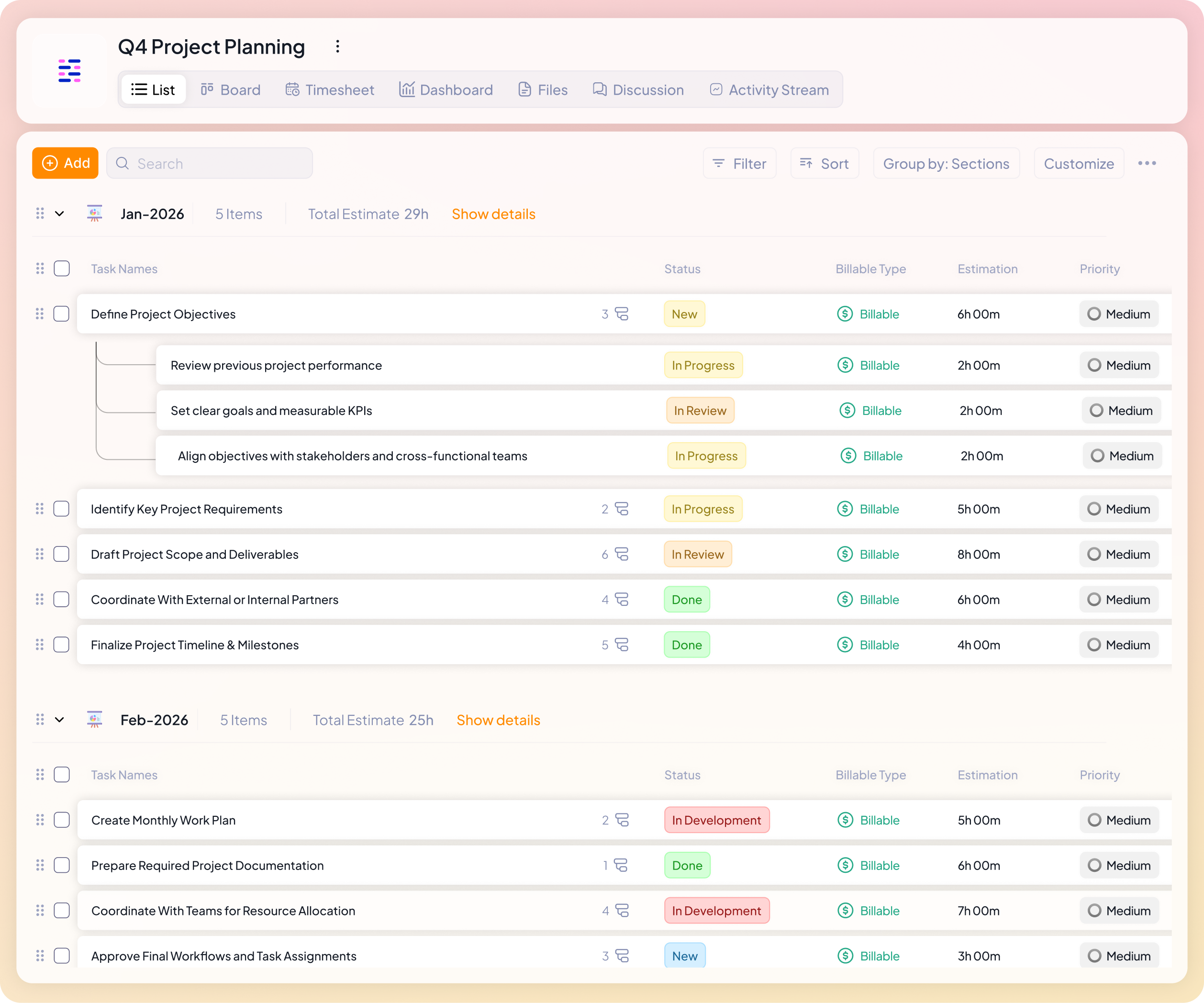 Task management on 5day.io