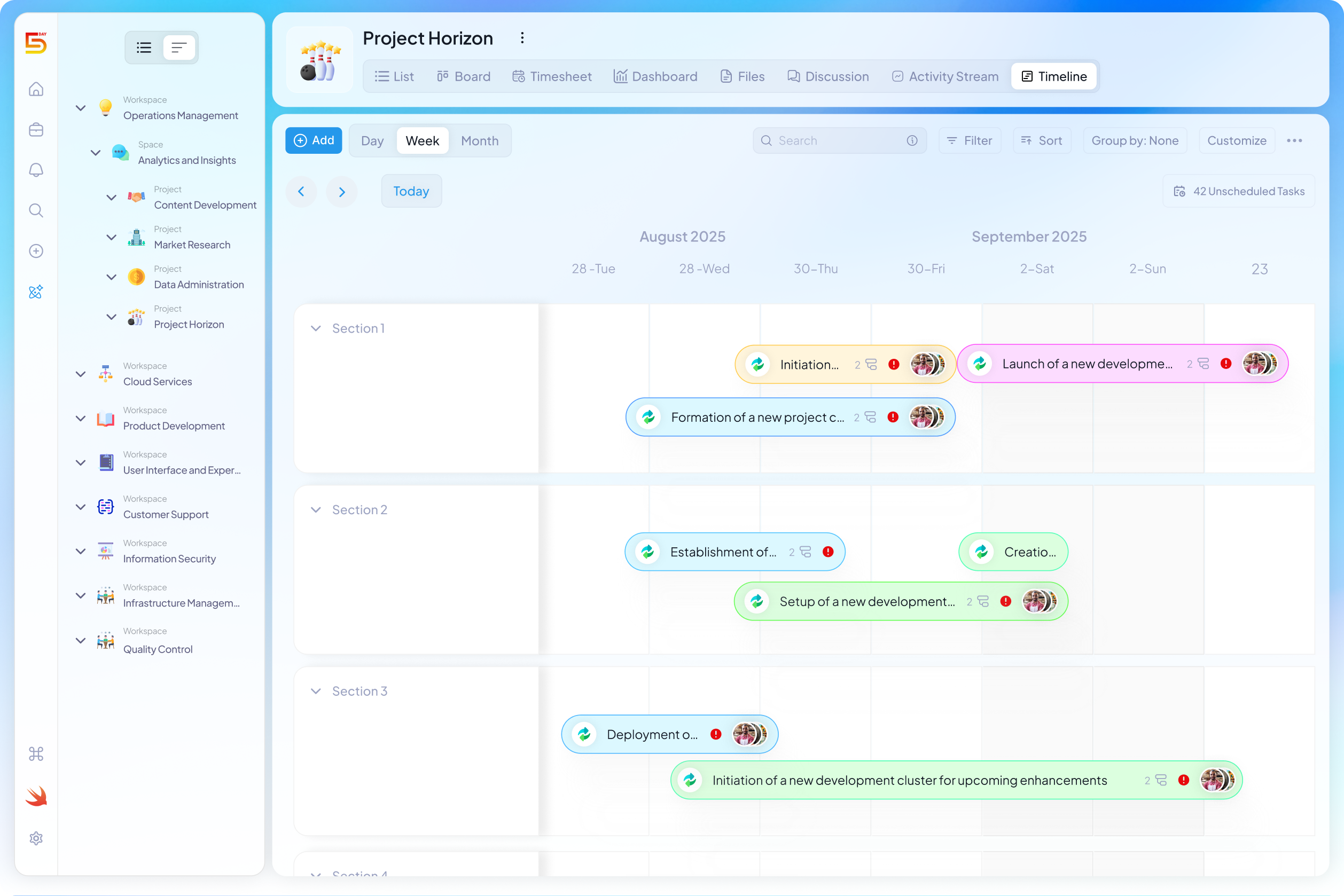 Timeline view in 5day.io