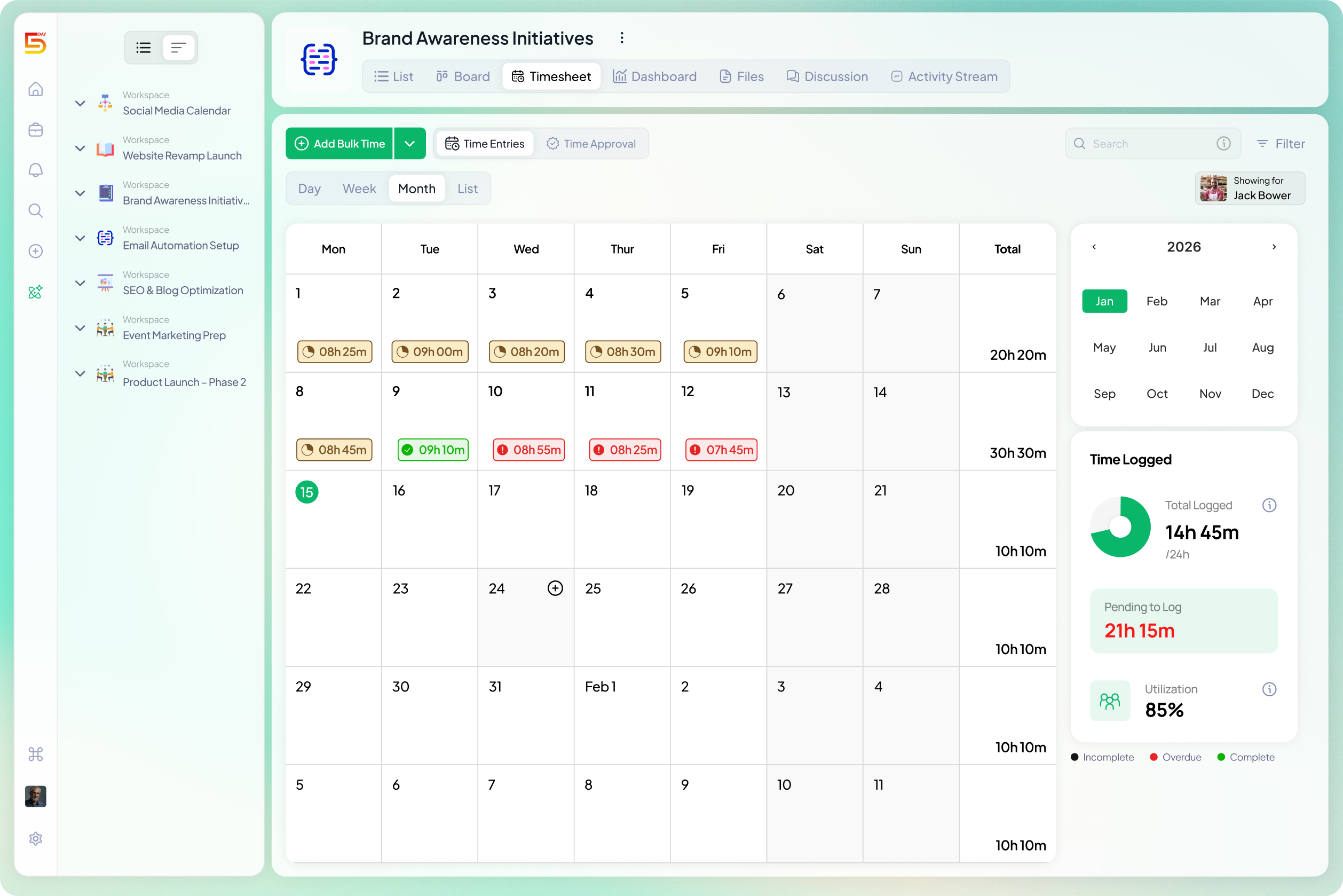 Timesheet view in 5day.io