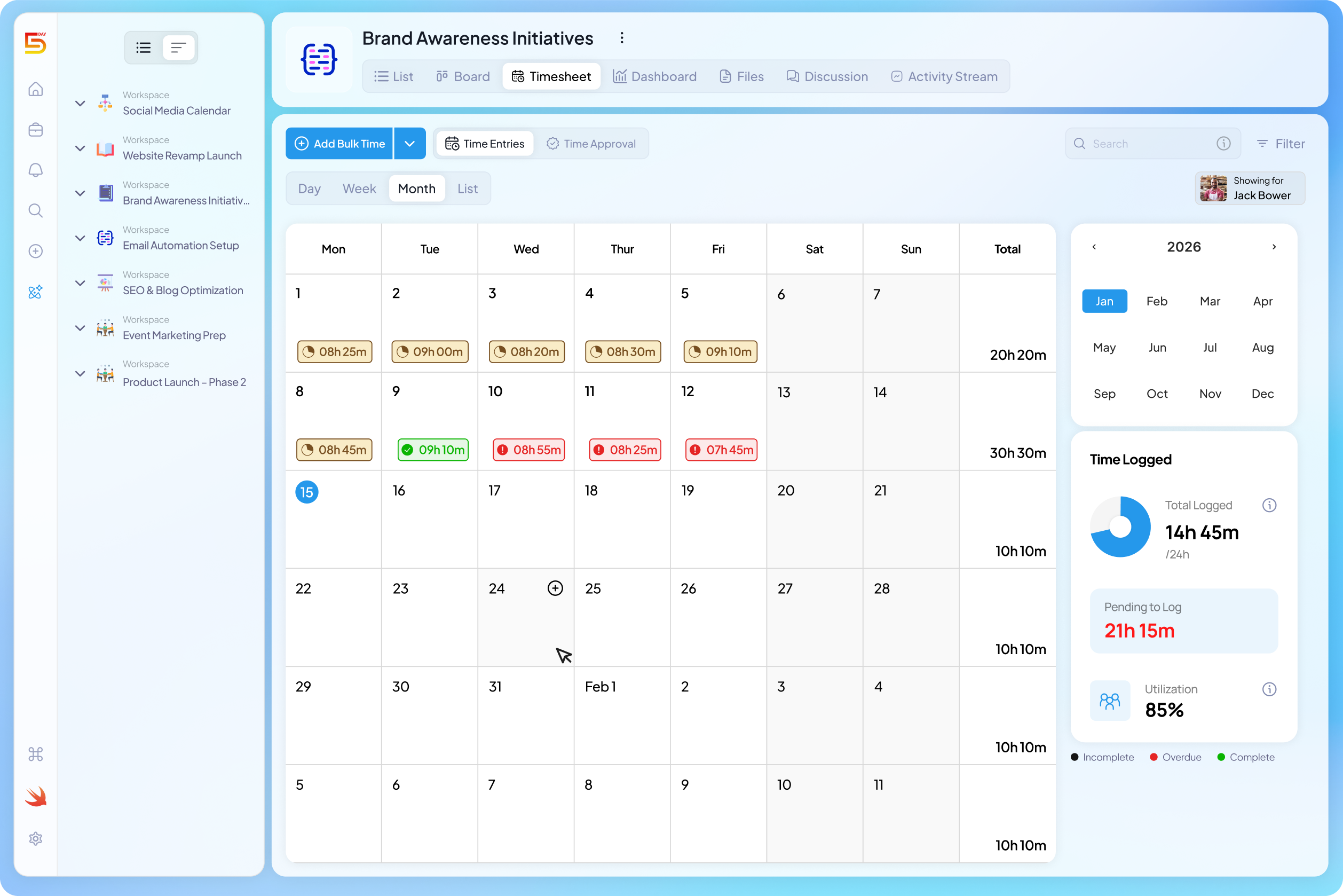 Timesheets for time tracking in 5day.io