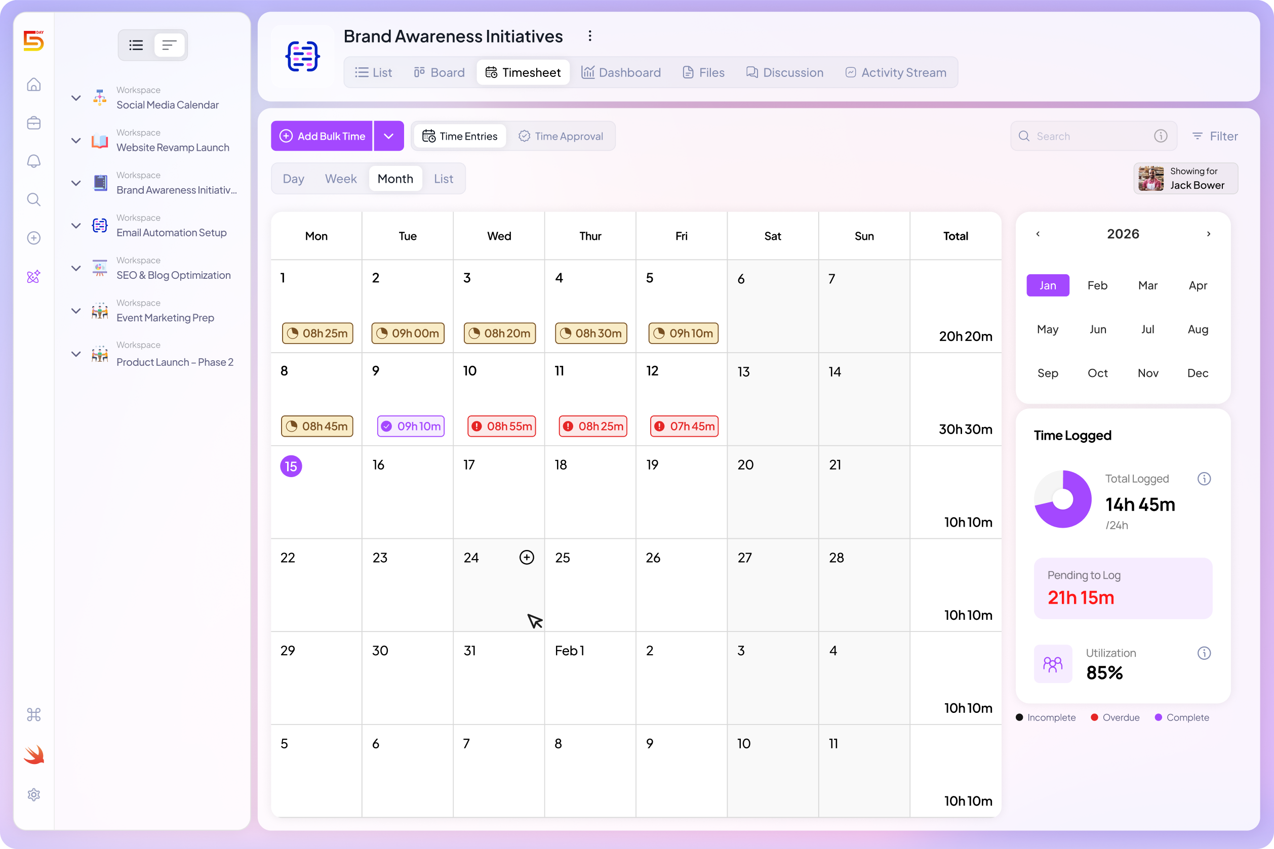 Timeline and Calendar view in 5day.io