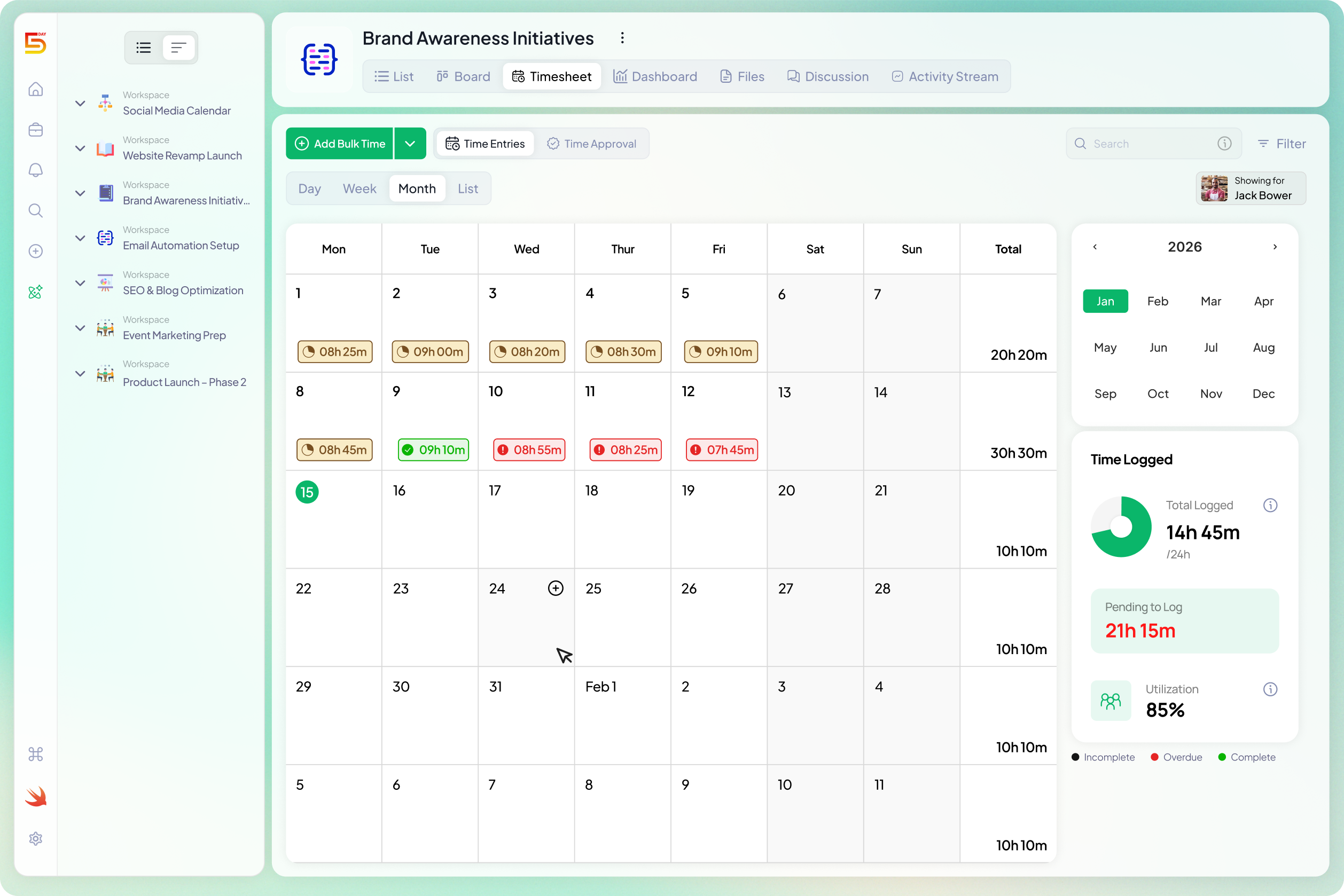 Timesheets for time tracking in 5day.io