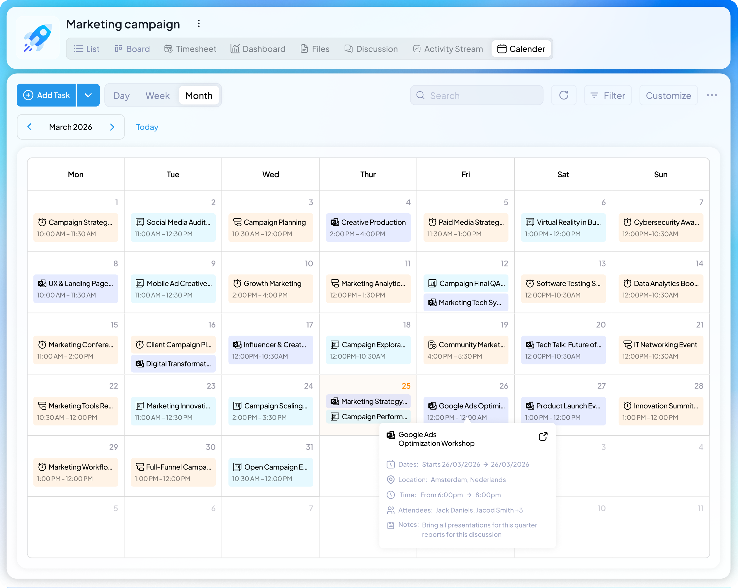 Content Calendar in 5day.io