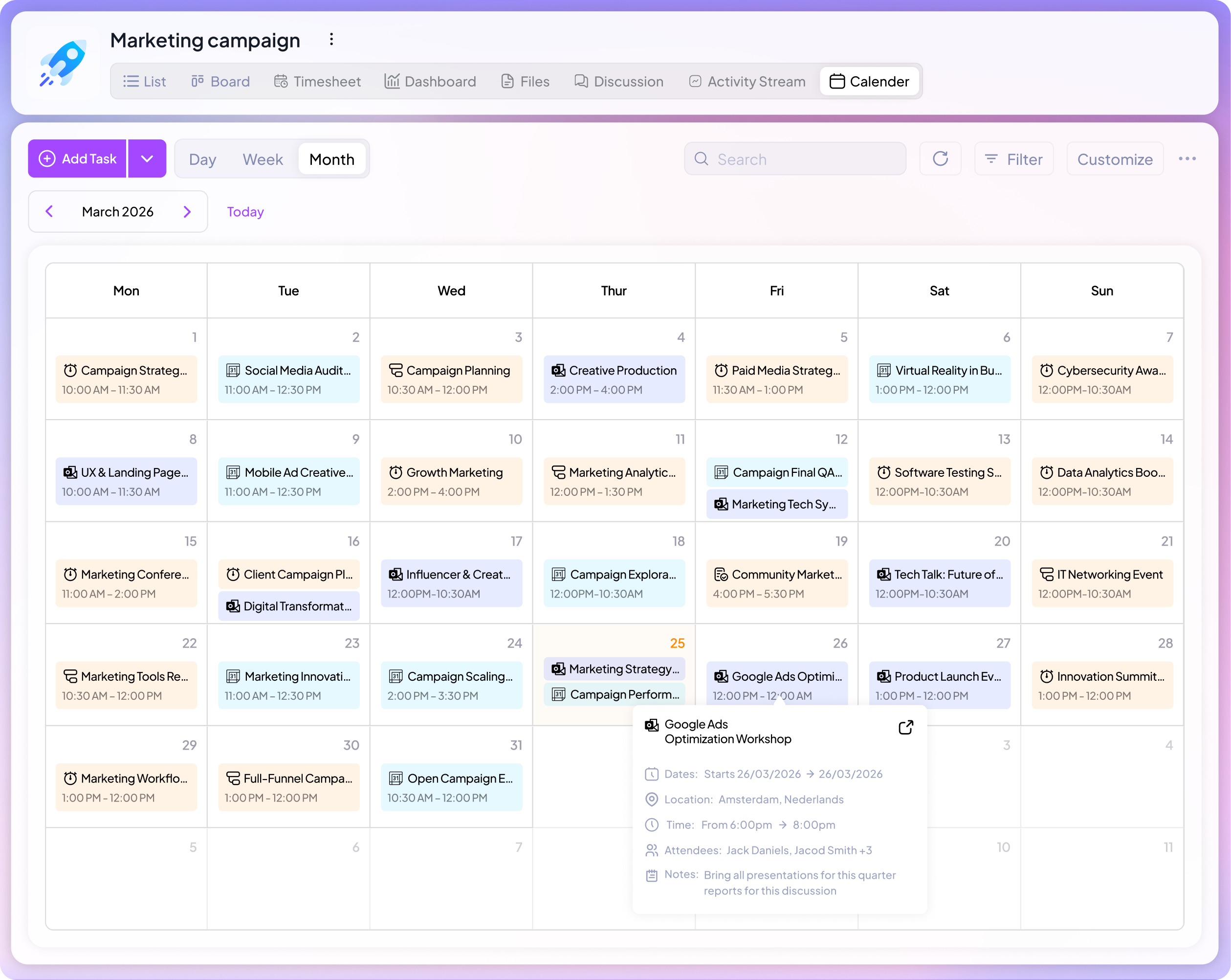 Calendar View in 5day.io