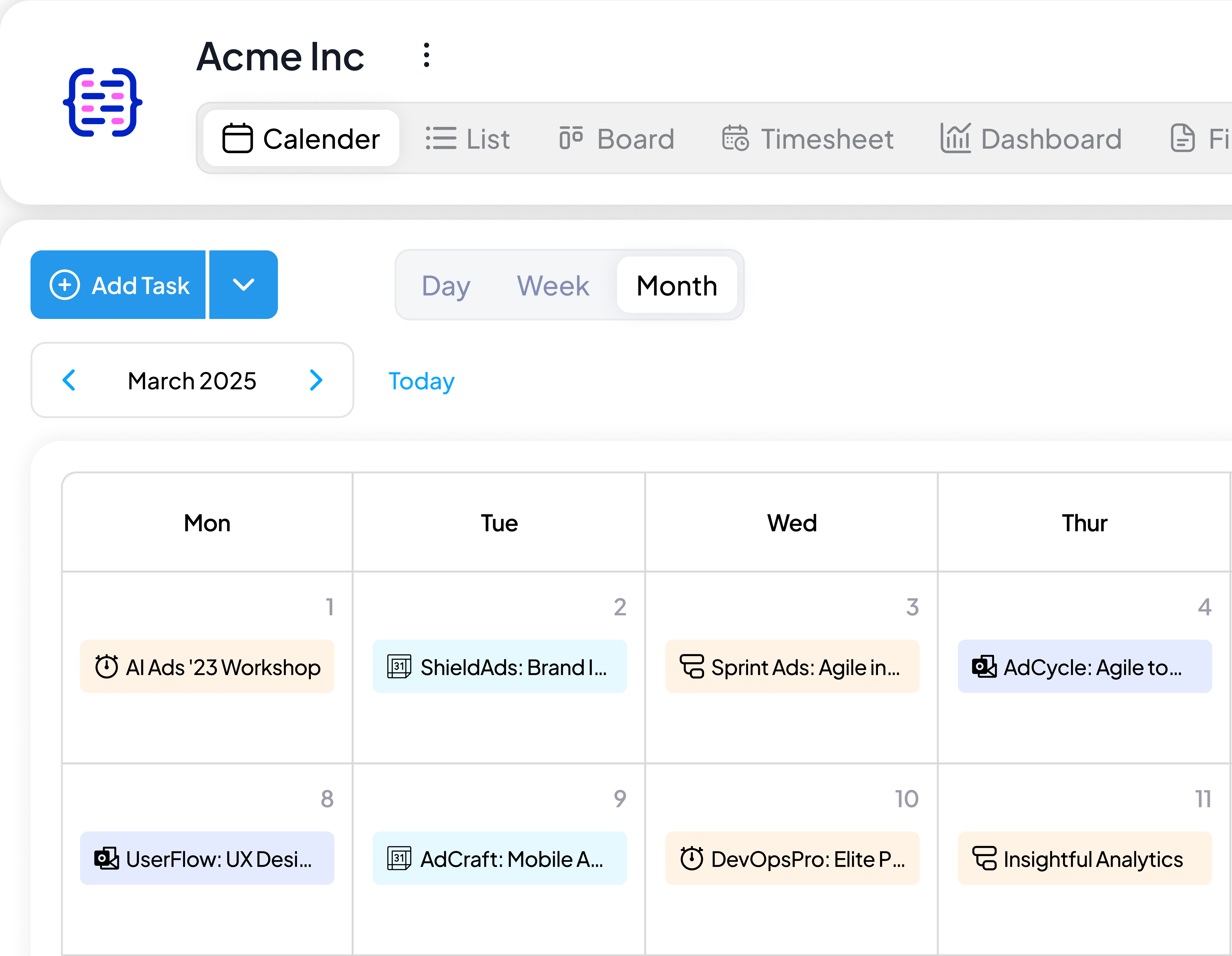 Calendar View in 5day.io