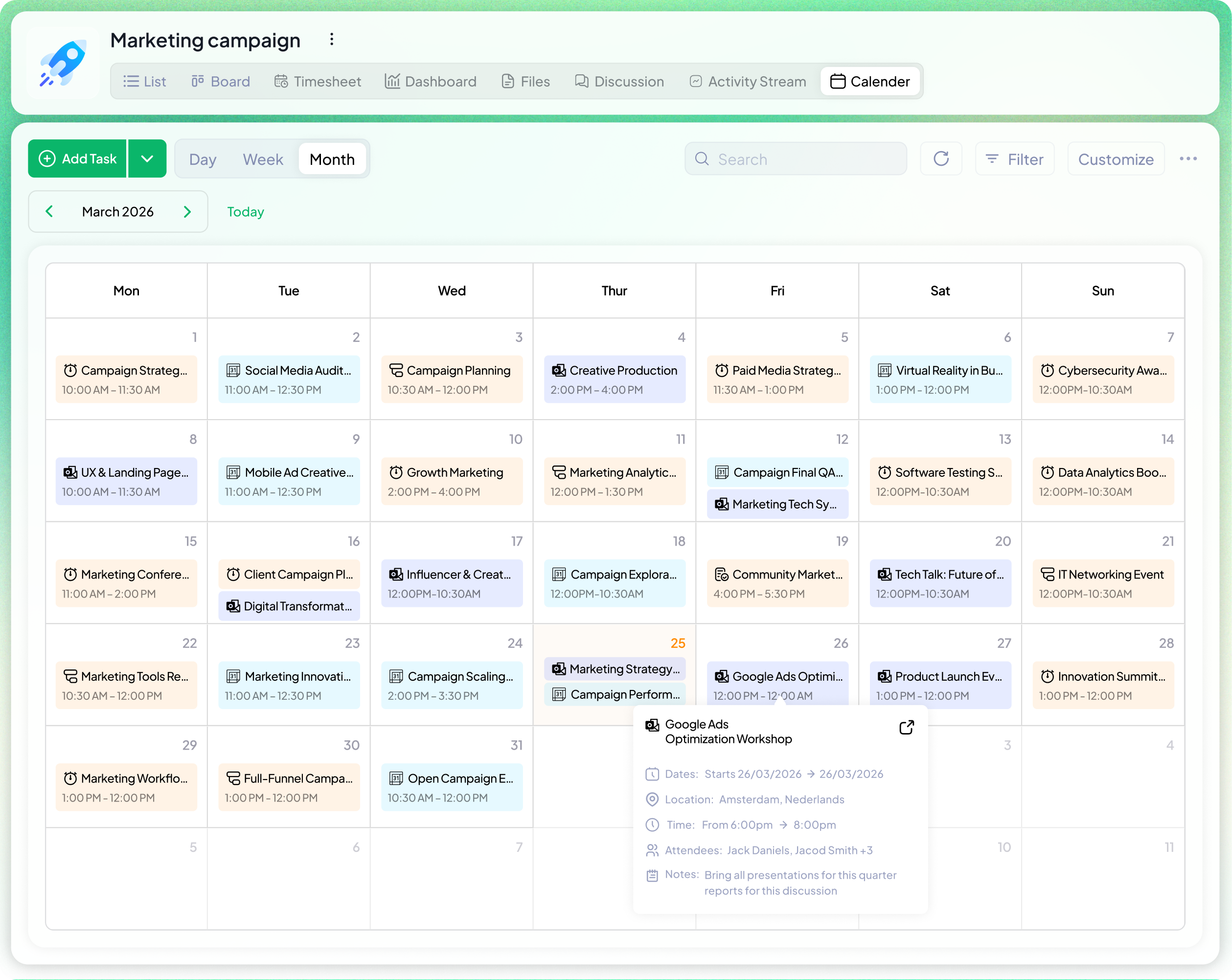 content calendar in 5day.io