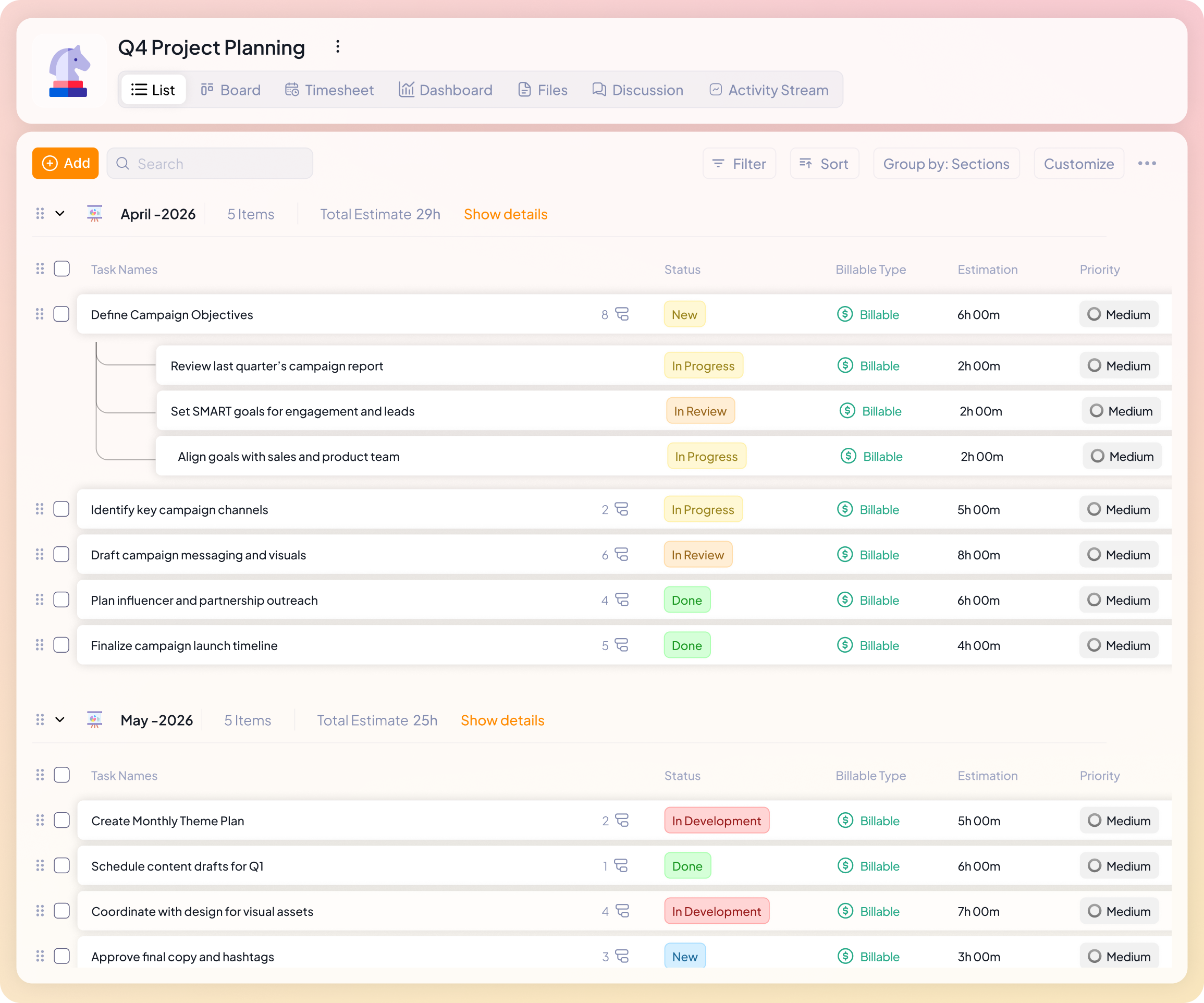 Create your campaign execution project in 5day.io