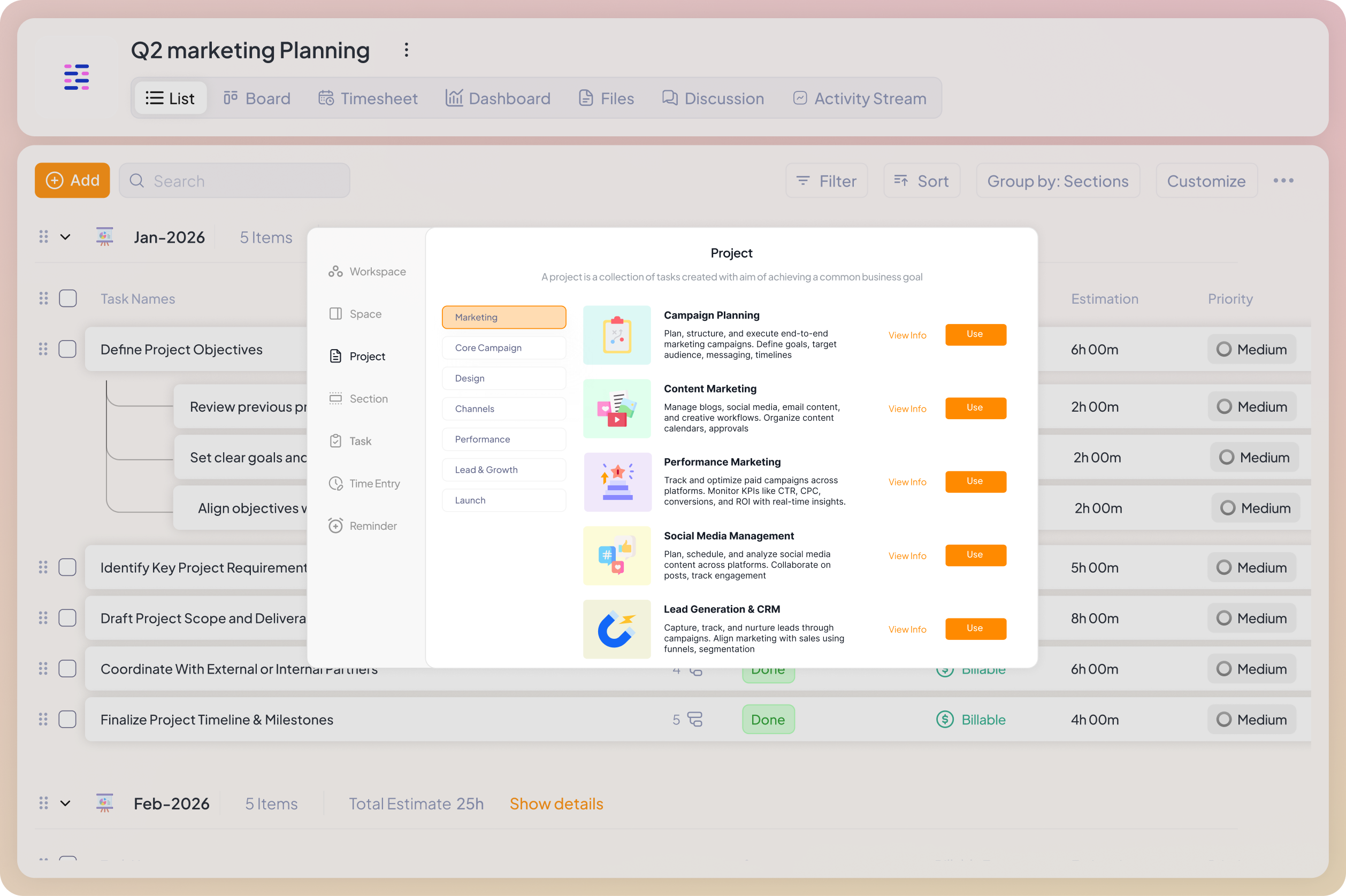 Marketing Templates in 5day.io