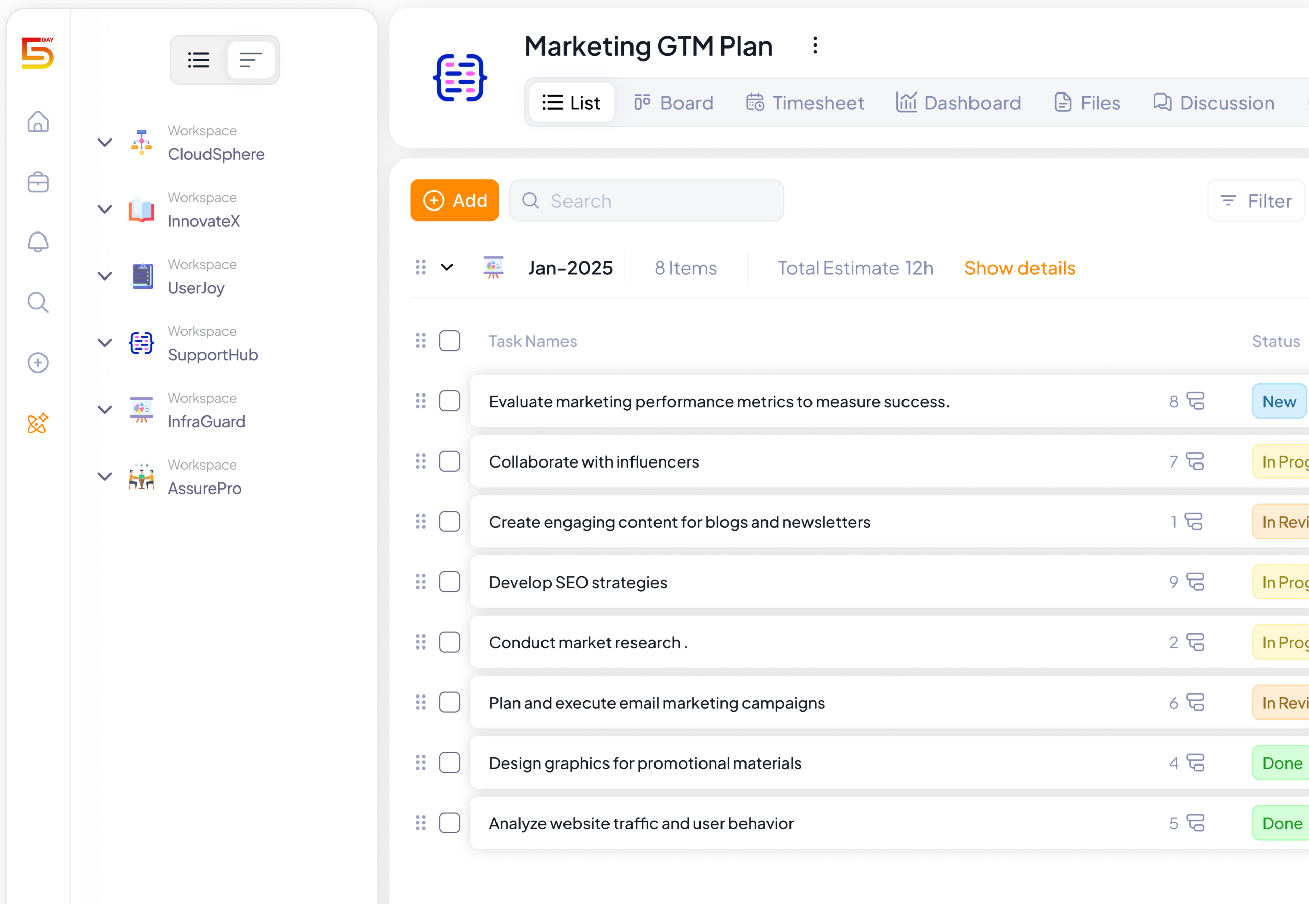 List View in 5day.io