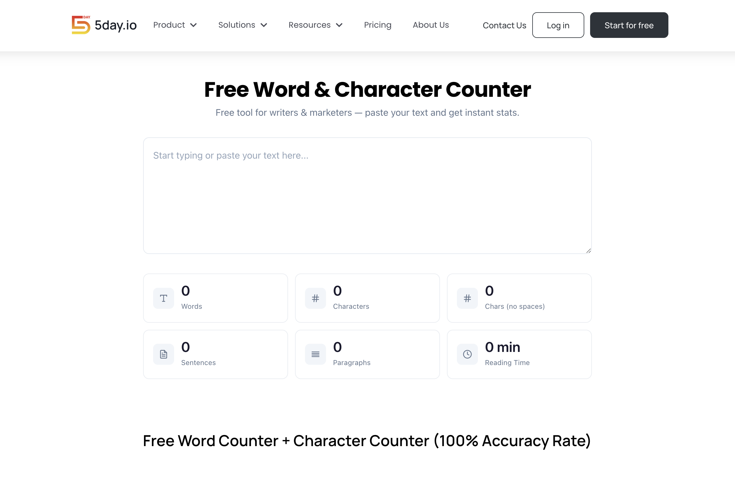 5day.io’s free word and character counter tool interface