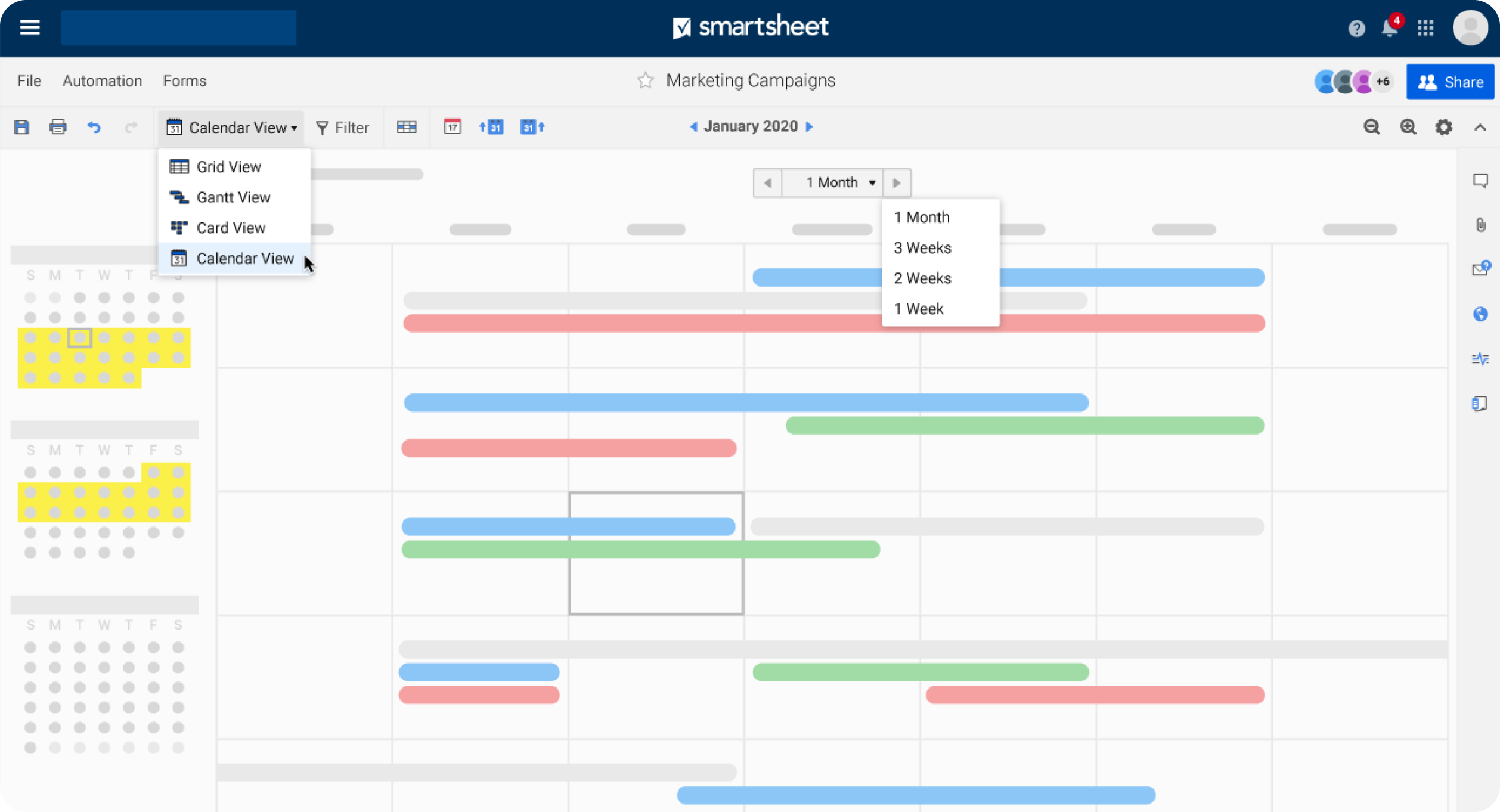 Smartsheet calendar view