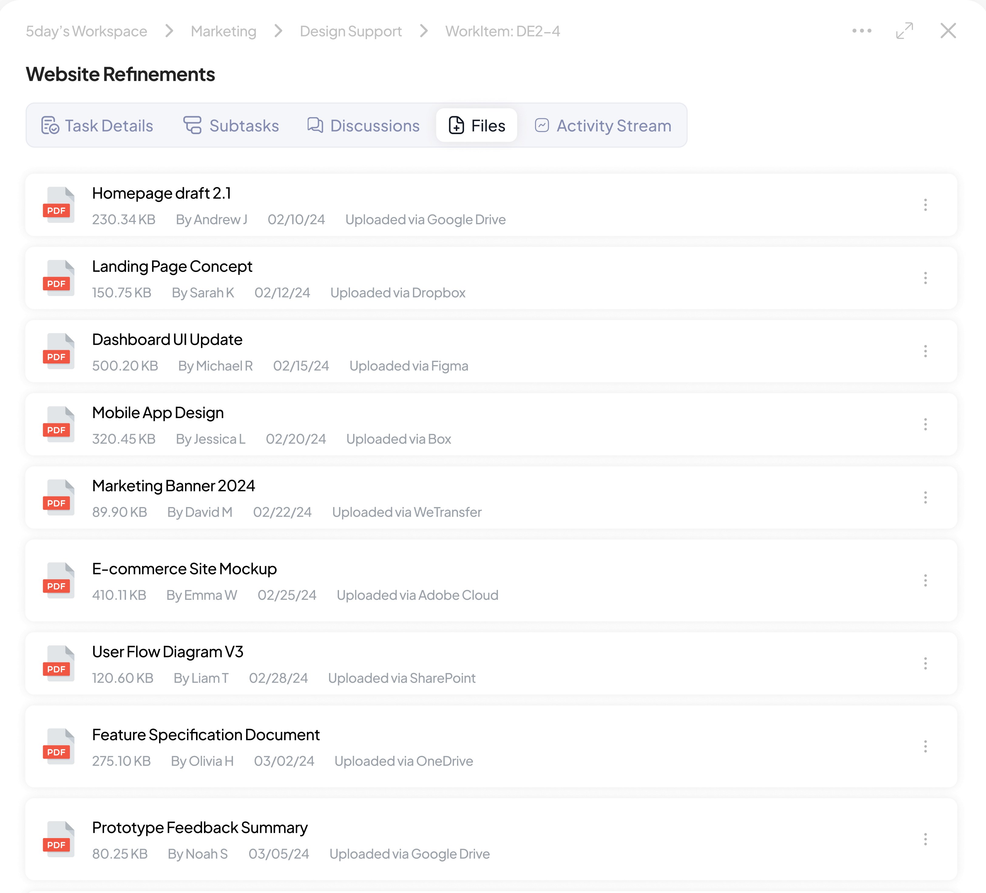 Upload Files in 5day.io
