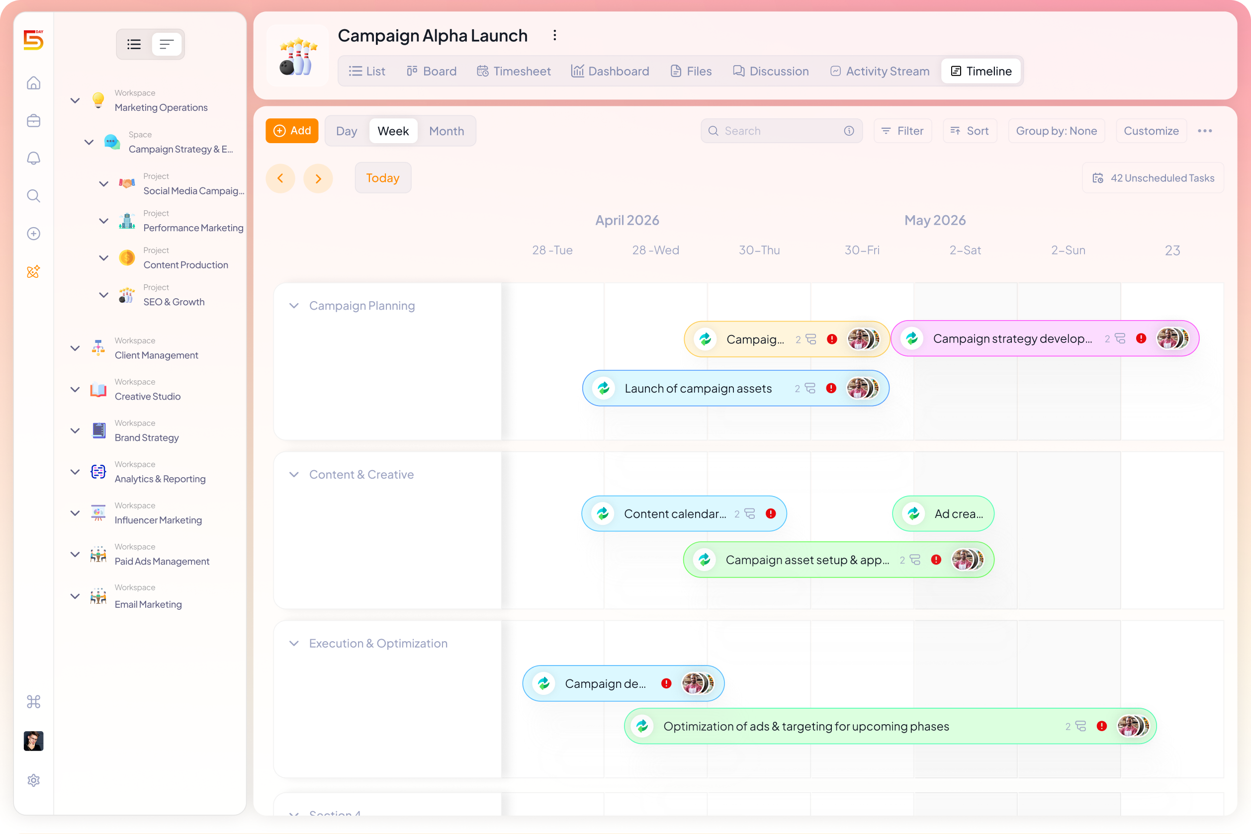 Timeline view in 5day.io