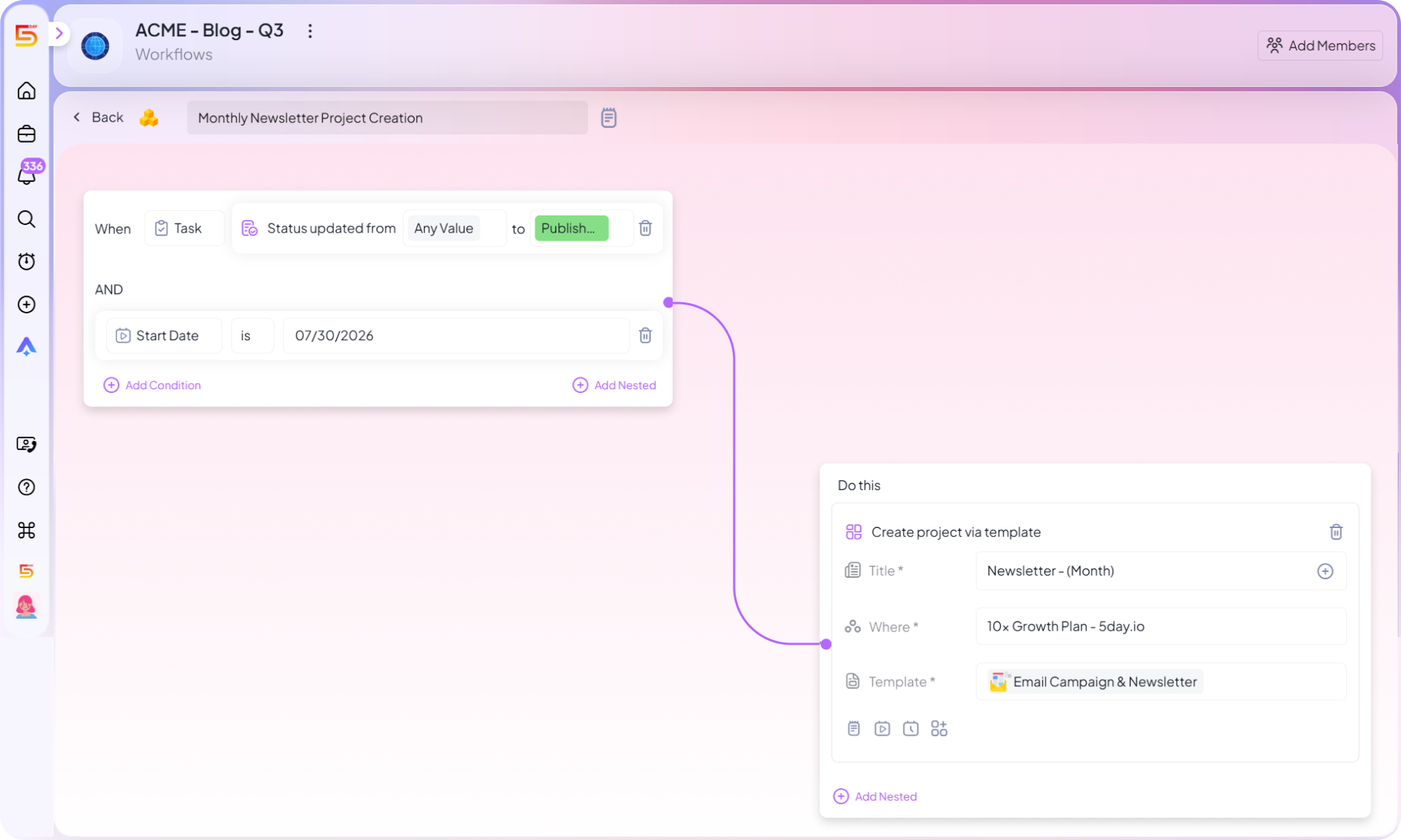 Rebuild a recurring task automatically automation in 5day.io