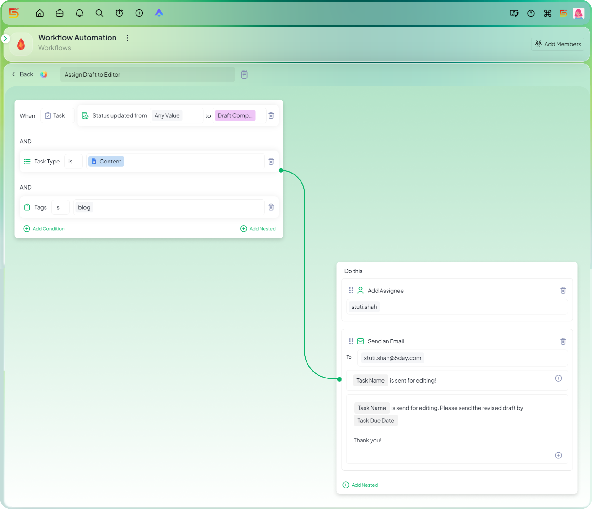 Build out a campaign launch checklist automation in 5day.io