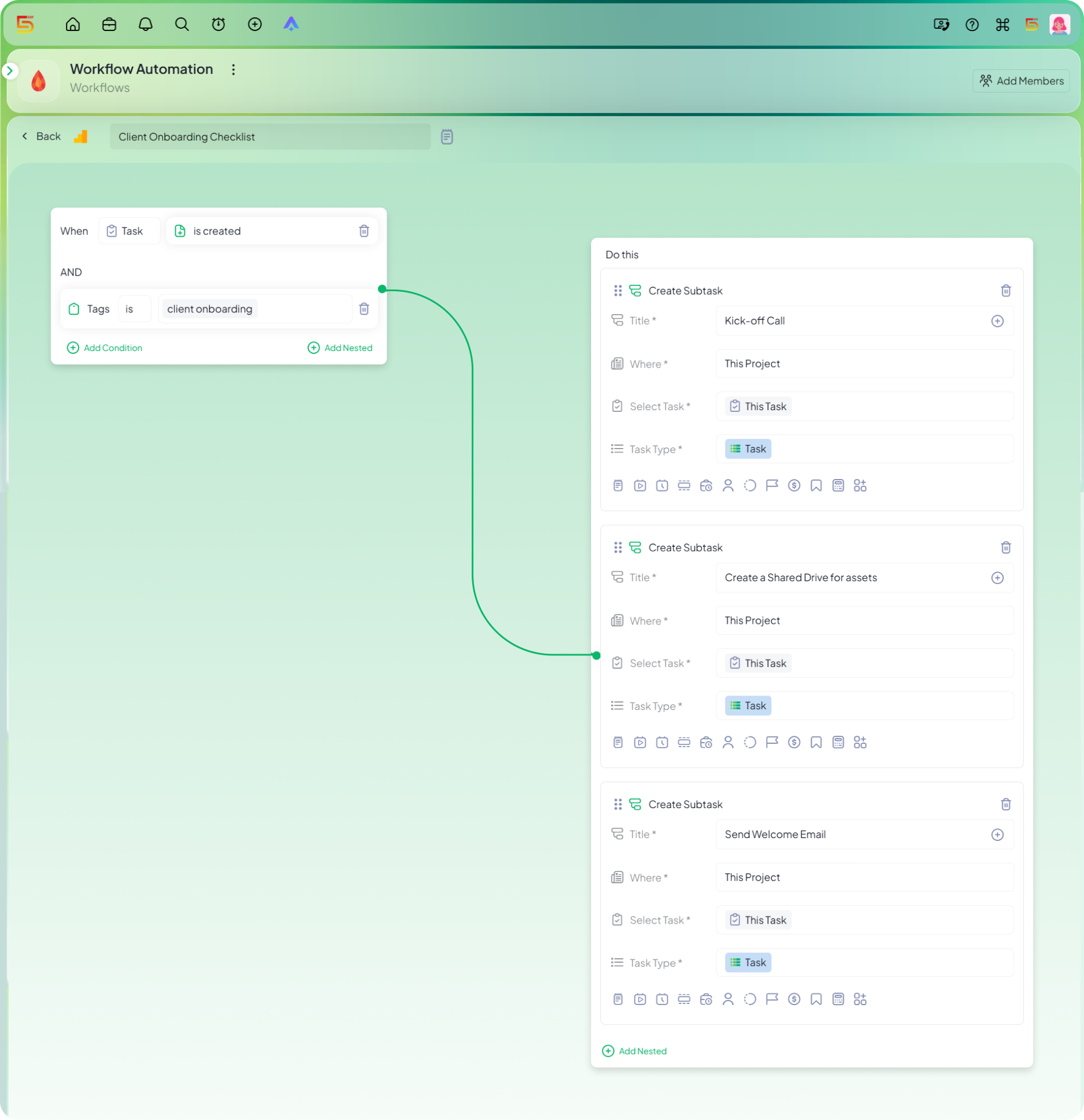 Auto-build a client onboarding checklist automation in 5day.io