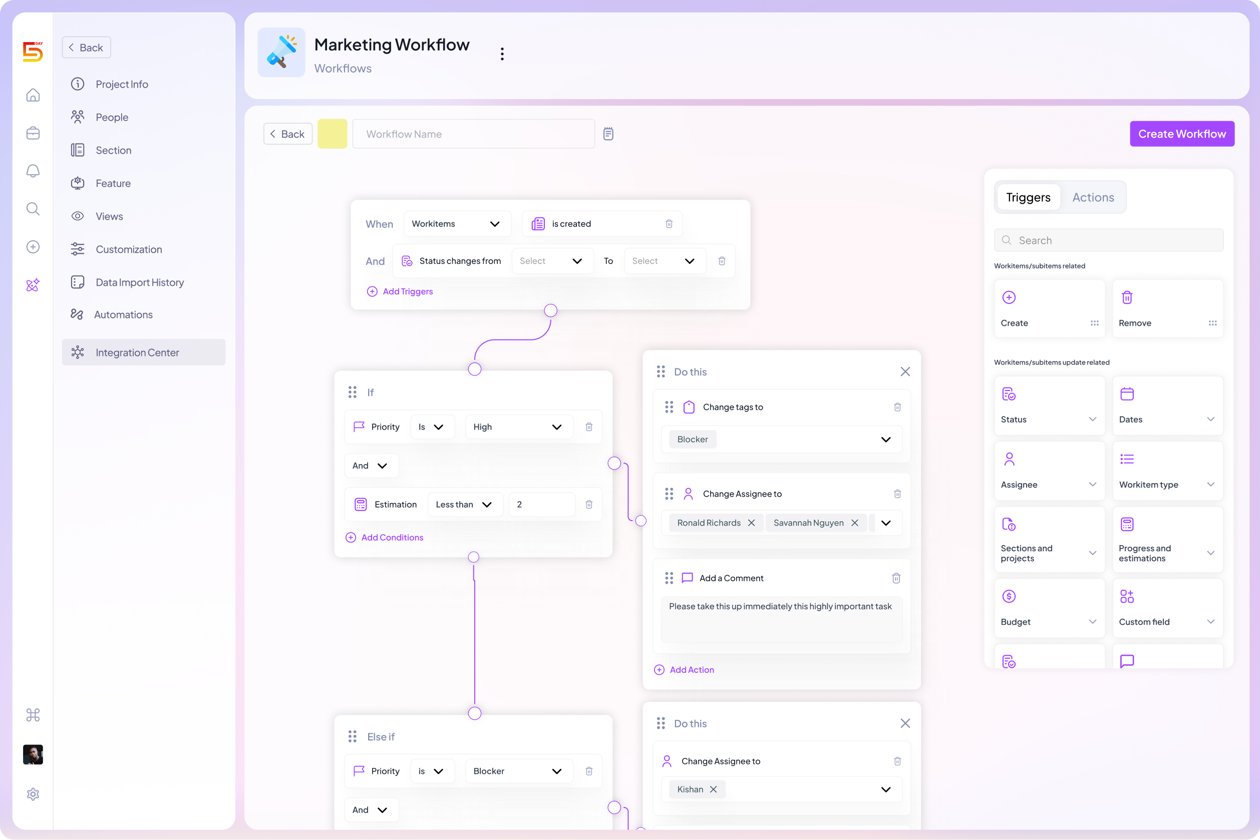 Automation workflow in 5day.io 