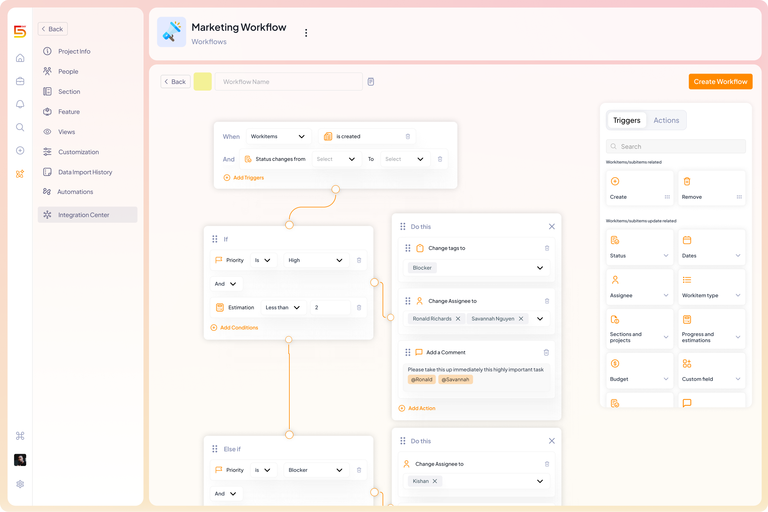 Automation workflow in 5day.io