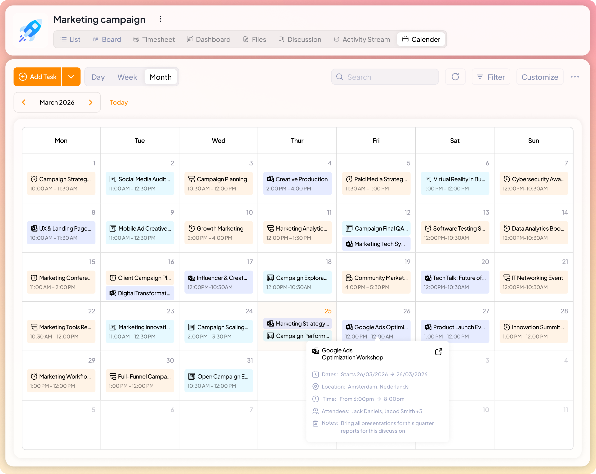 Campaign in Calendar View 