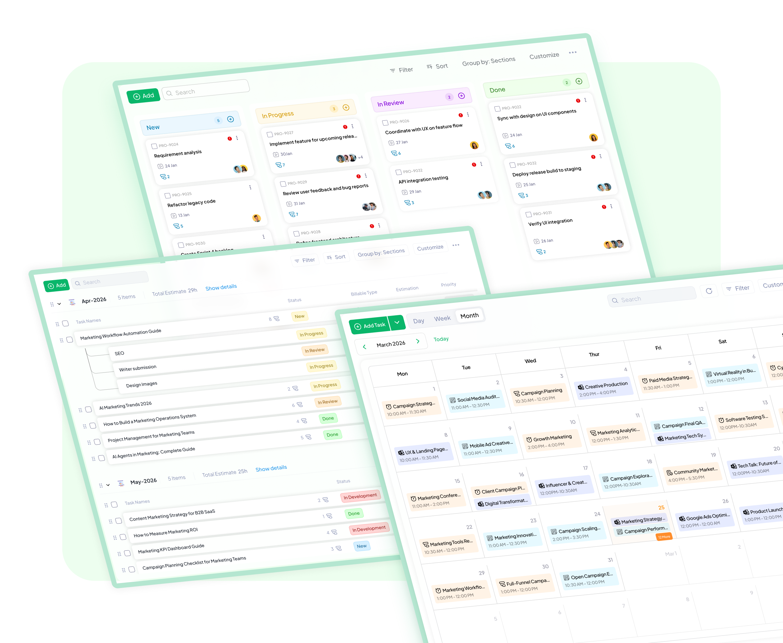 Different task views 5day.io offers