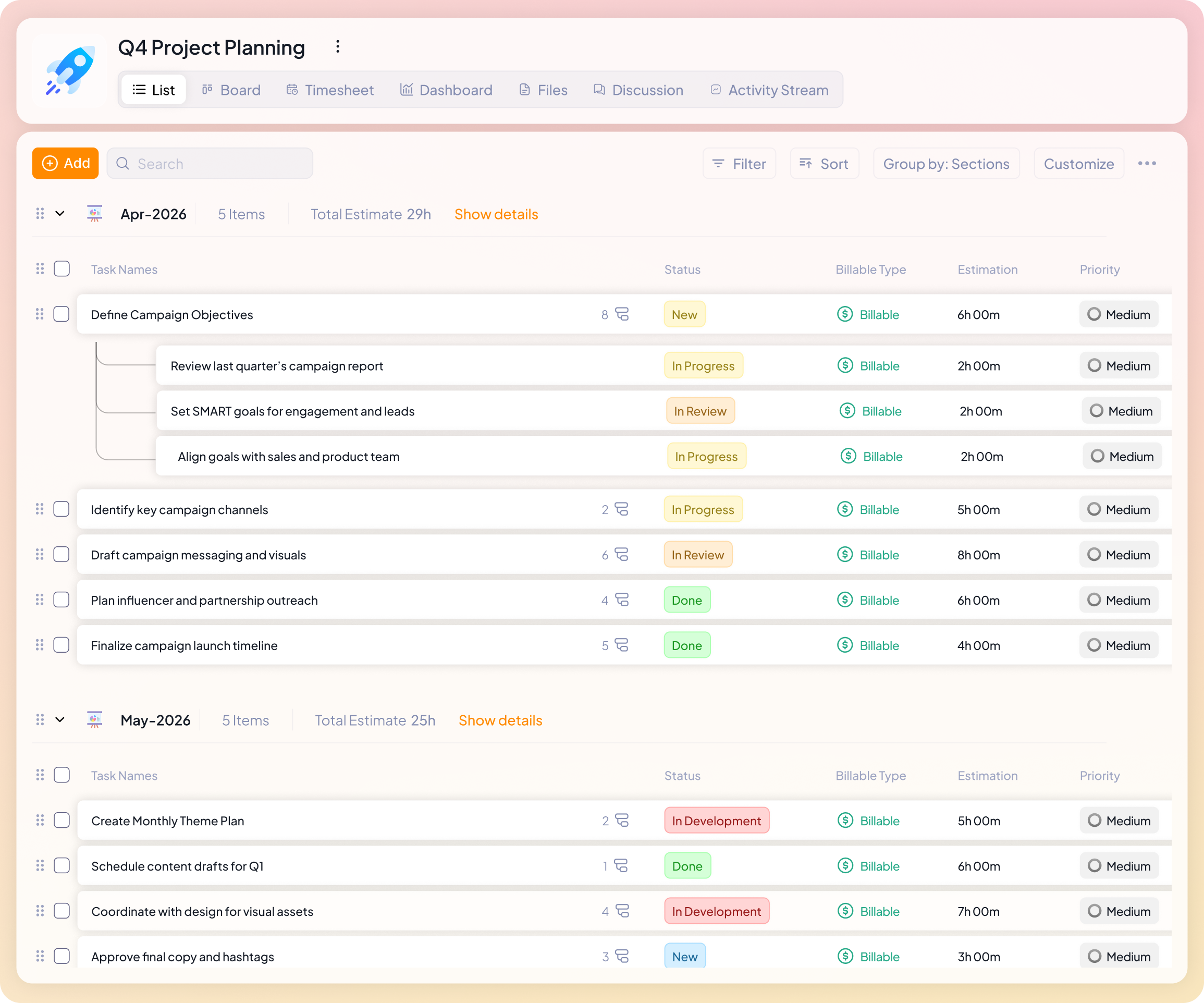 List View in 5day.io 