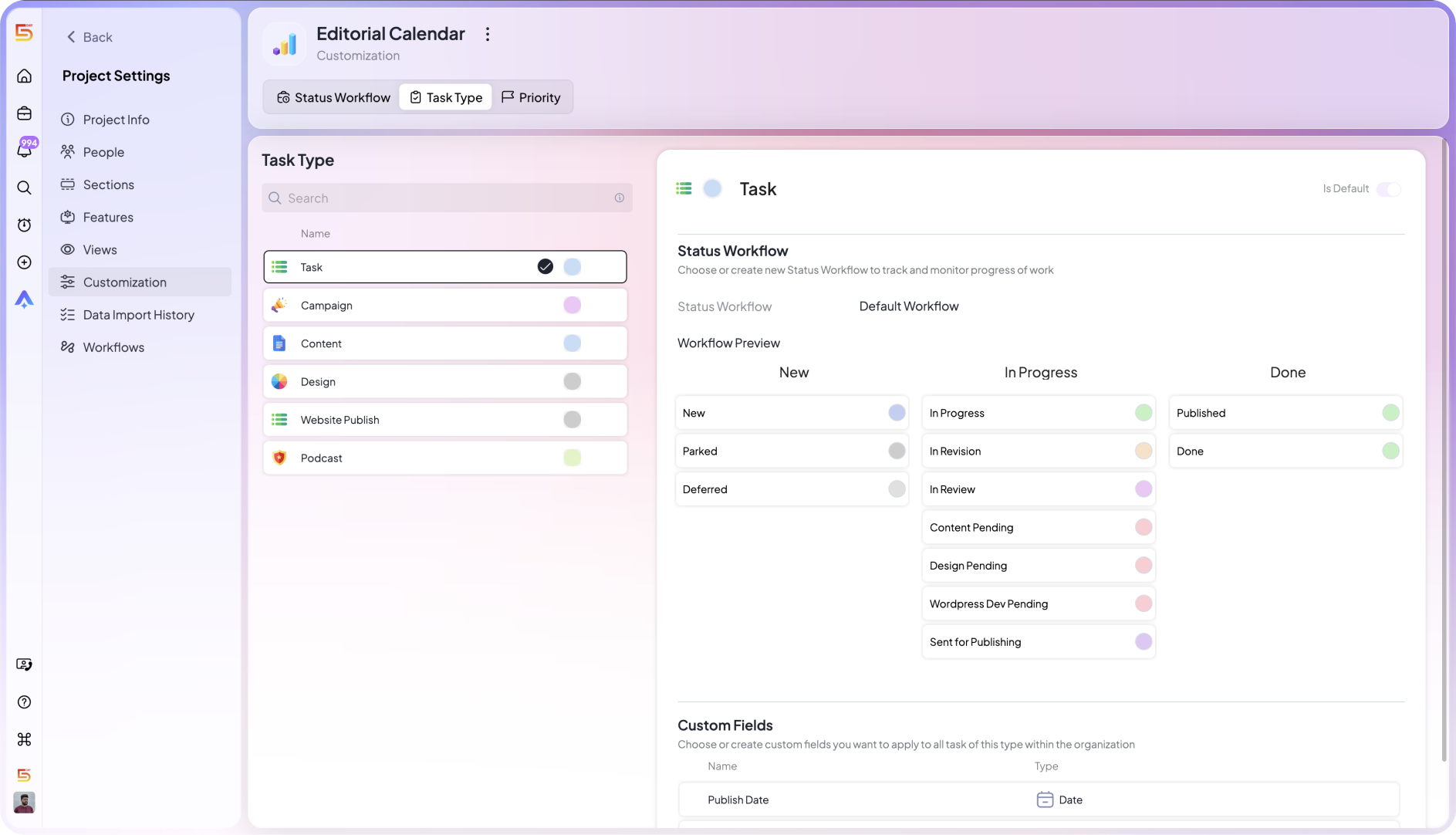 Status Workflow in 5day.io
