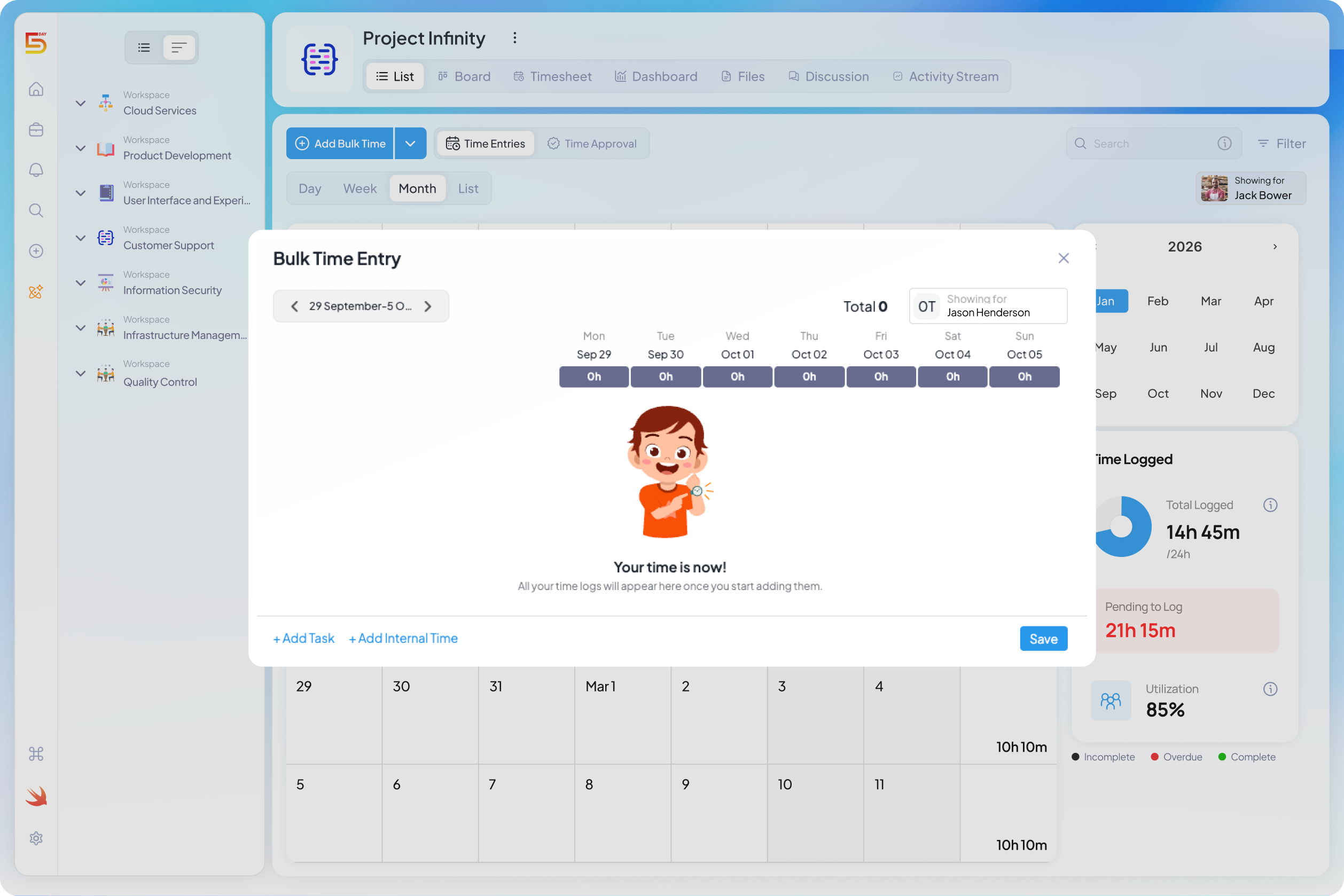Bulk Time Entry in 5day.io