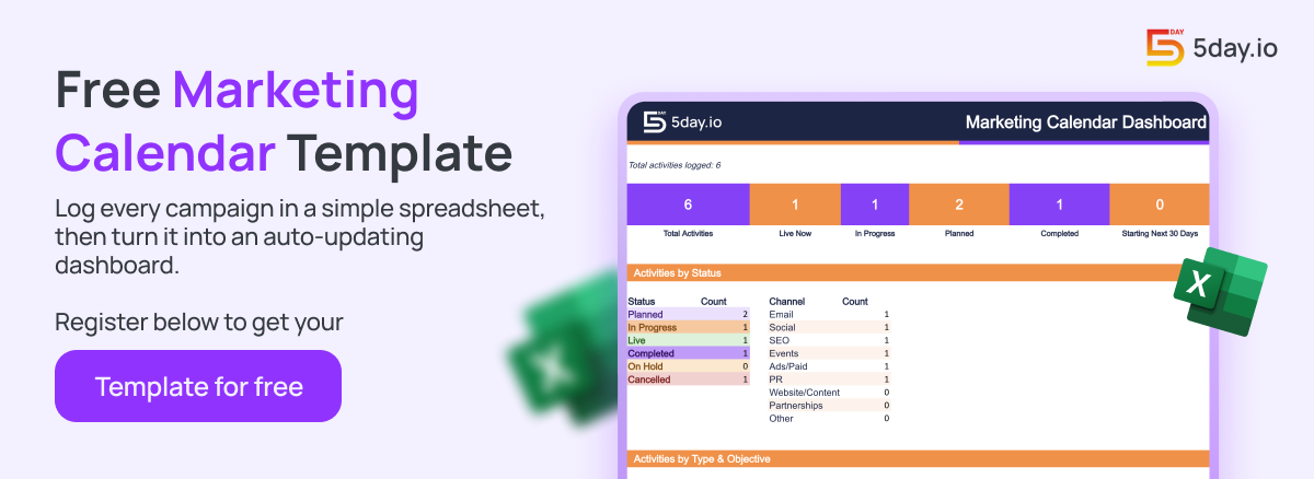 Free Marketing Calendar Template by 5day.io